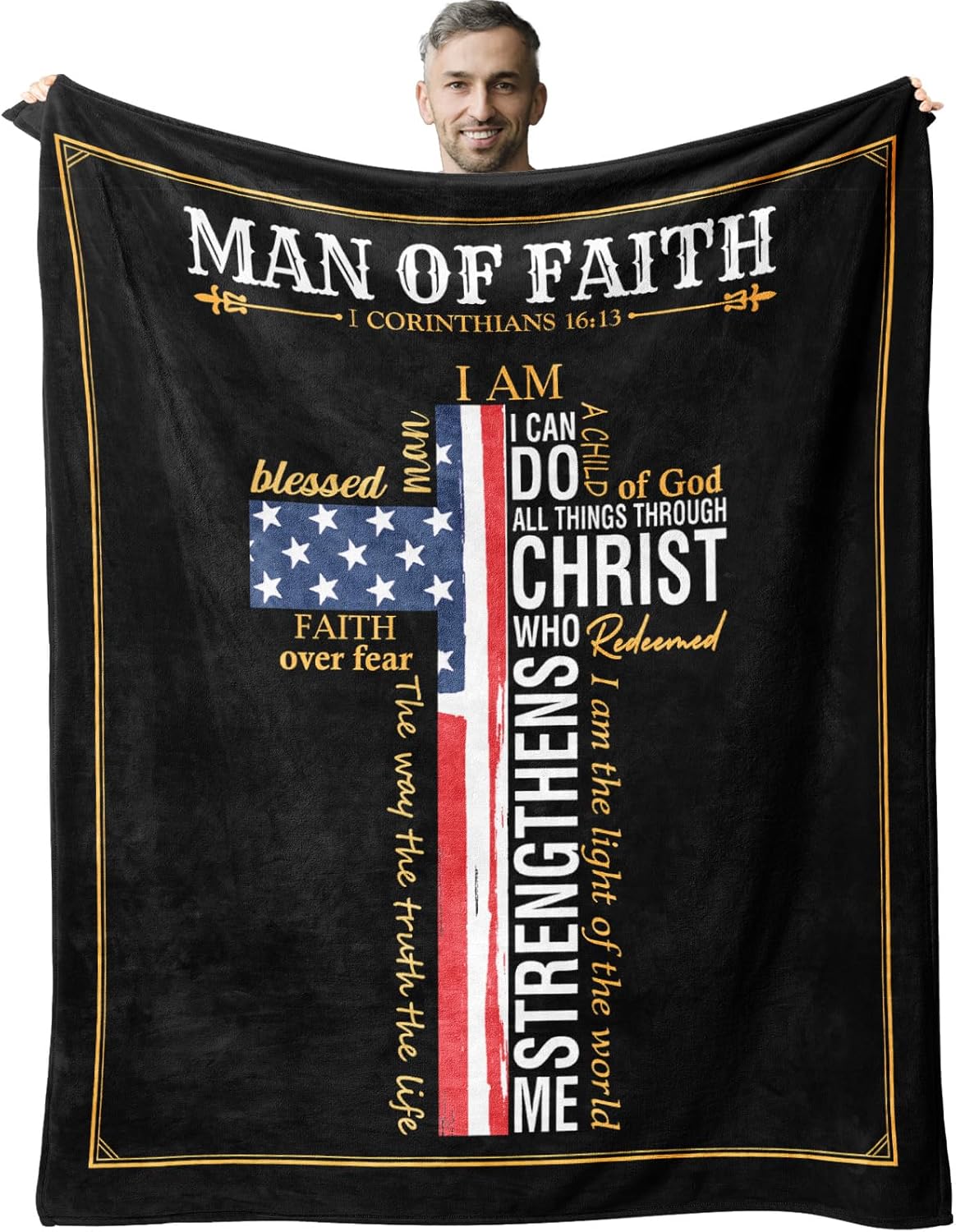 Christian Gifts for Men, Catholic/Inspirational/Spiritual/Baptism/Religious/Pastor Appreciation Gifts for Men, Faith Based/Bible Verse Gift for Boys, Man of God Blanket 60" X 50"