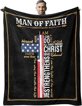 Fathers Day Christian Gifts for Men, Catholic/Inspirational/Spiritual/Baptism/Religious/Pastor Gifts for Fathers Day, Faith Based/Bible Verse Gift for Boys, Man of God Blanket 60" X 50"
