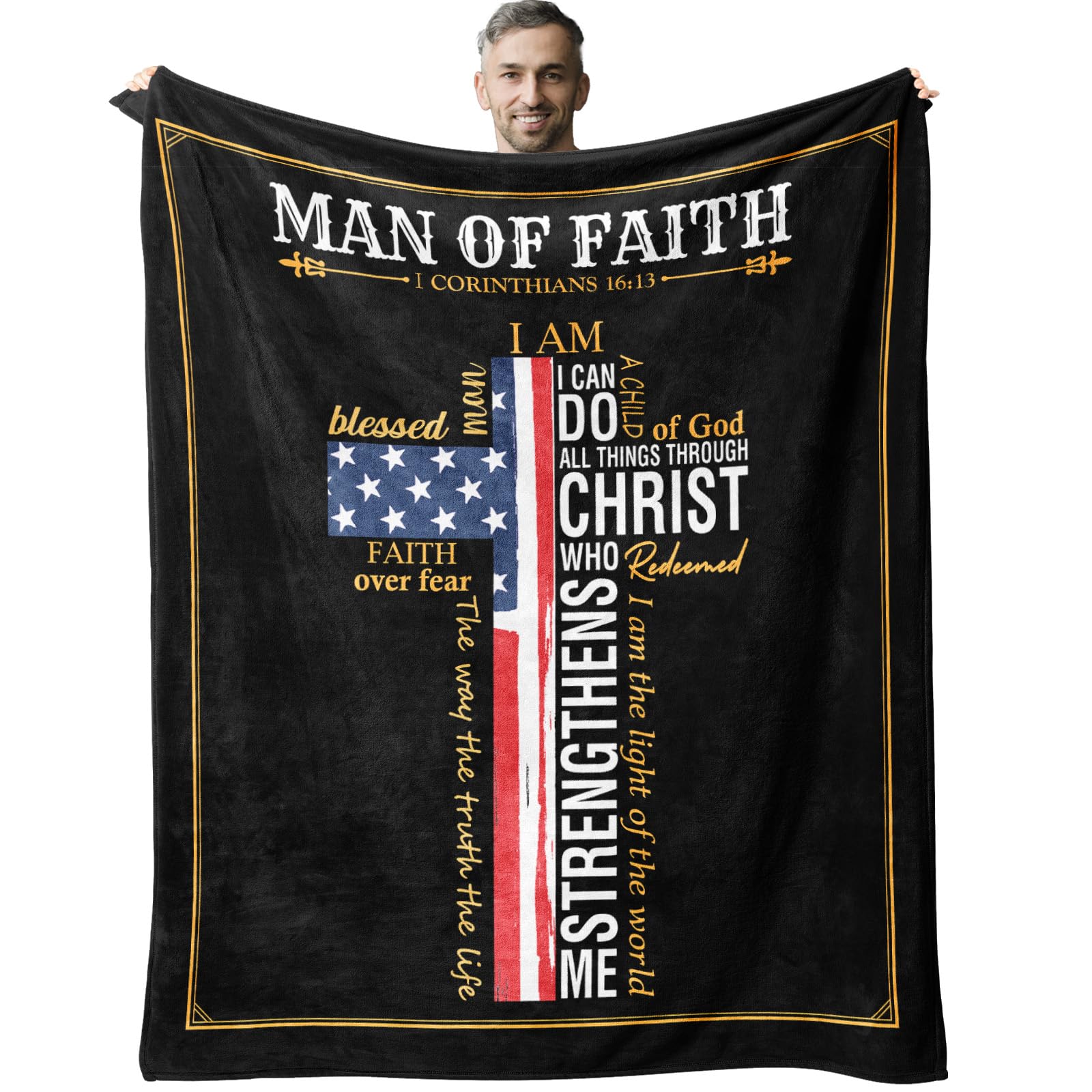 Christian Gifts for Men, Catholic/Inspirational/Spiritual/Baptism/Religious/Pastor Appreciation Gifts for Men, Faith Based/Bible Verse Gift for Boys, Man of God Blanket 60" X 50"
