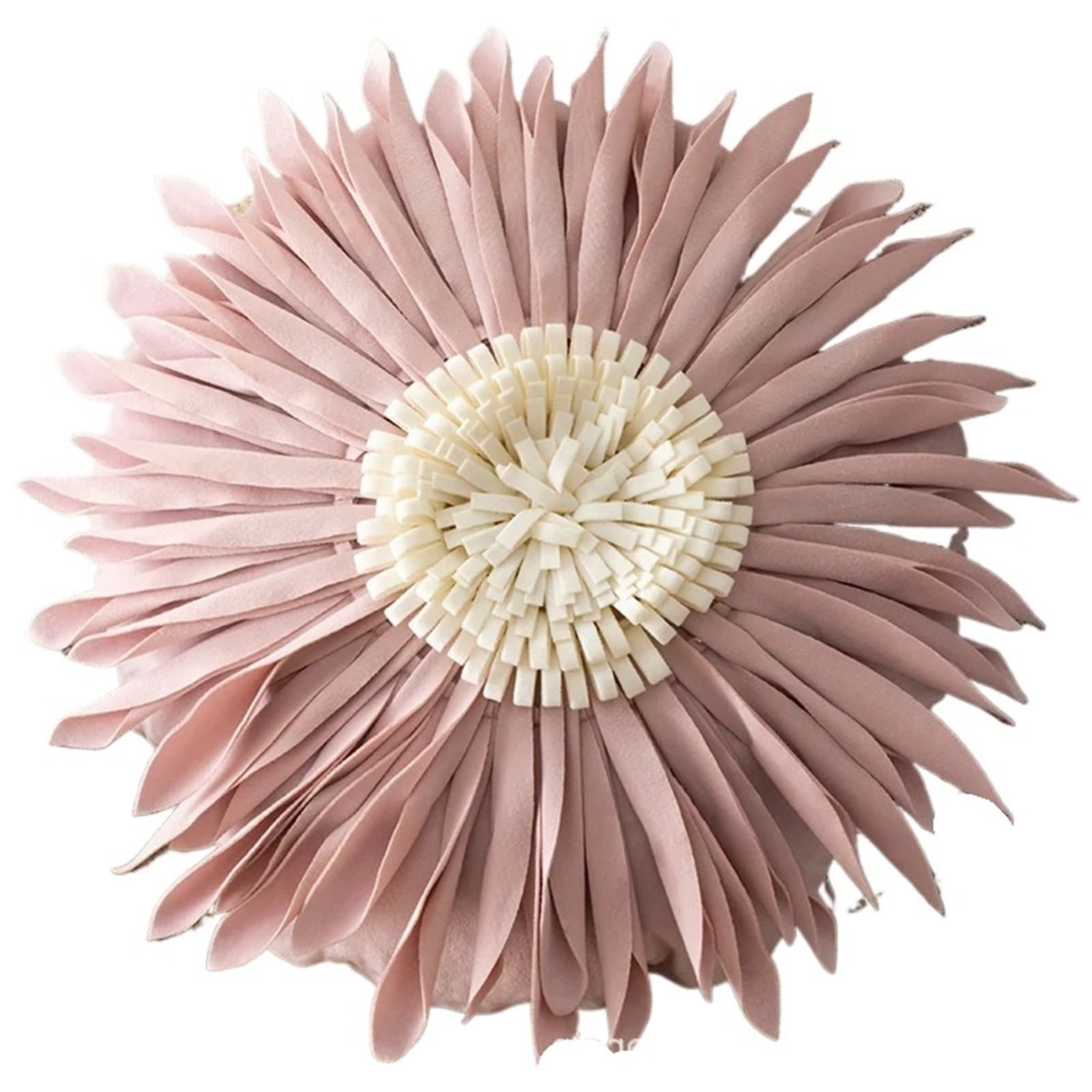 LCKKJHG Velvet 3D Three-dimensional Chrysanthemum Cushion Cover Manual Splice Pillowcase White Round Pillow Covers(Pink)
