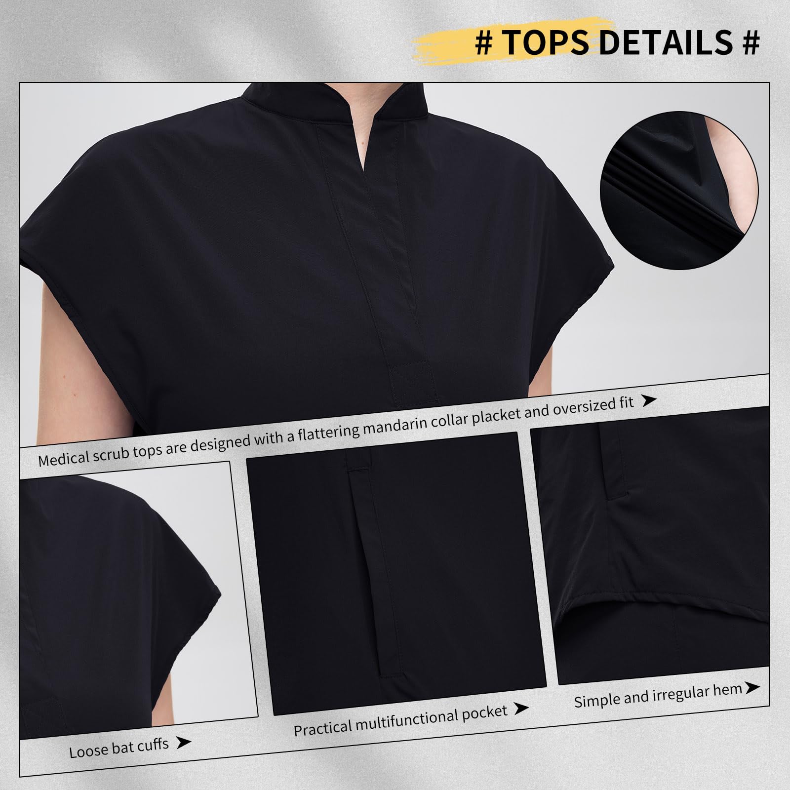 niaahinn Scrub Set for Women V-Neck Top & Jogger Scrub Pants 4 Pockets Cute Nursing Uniform Scrubs Medical Suit (Black,M,Medium)