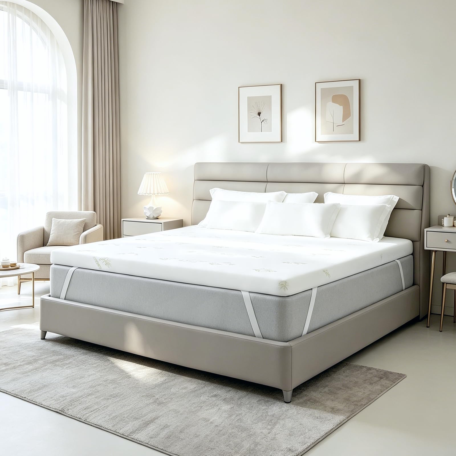 Topper Viscoelástico 150x200, Sobrecolchon de Espuma con Memoria 5 cm, Cubrecolchón Confortable con Bambú Funda Lavable