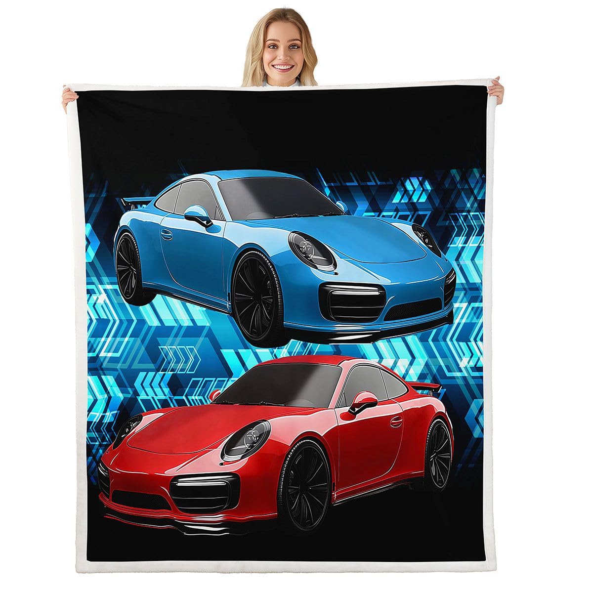Cars Fleece Throw Blanket Arrow Sherpa Blanket for Sofa Couch Bed Sports Car Plush Blanket Race Sports Car Red Blue Black Bright Breathable Fuzzy