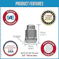 Vista 5 de Wheel Accessories Parts 20 piezas M12x1.5 12x1.5 rosca estilo OEM tuercas de rueda de 1.38" de largo cromadas 3/4" 19mm hexagonal se ajustan a