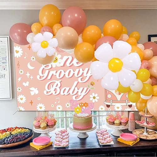 Miniatura 5 de Groovy One Party Decor One Groovy Baby - Decoración de cumpleaños para niña, guirnalda de globos, decoración de pastel para margarita hippie 1er