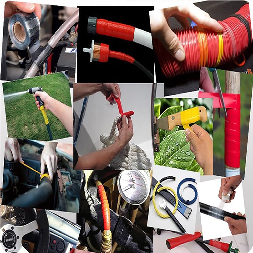 10 rollos de cinta de sellado de reparación, 25 mm x 300 mm, de silicona, impermeable, autofusible, cinta de fontanería para tuberías de emergencia, fugas de manguera de agua (rojo)