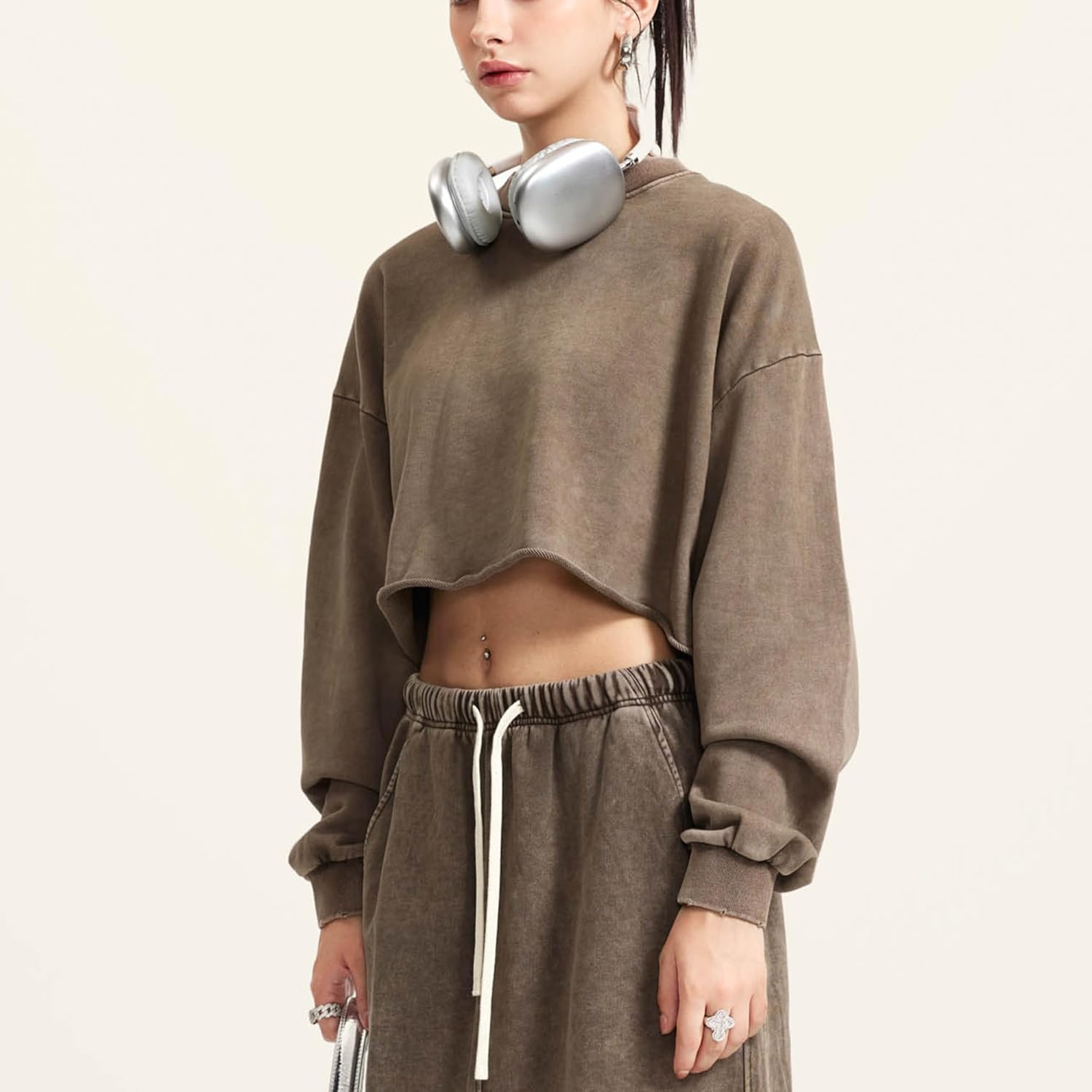 Hixiaohe Womens Cropped Sweatshirts Vintage Long Sleeve Pullover Tops Acid Wash Sweatshirt Hoodies for Women Workout Crop Top - Image 6