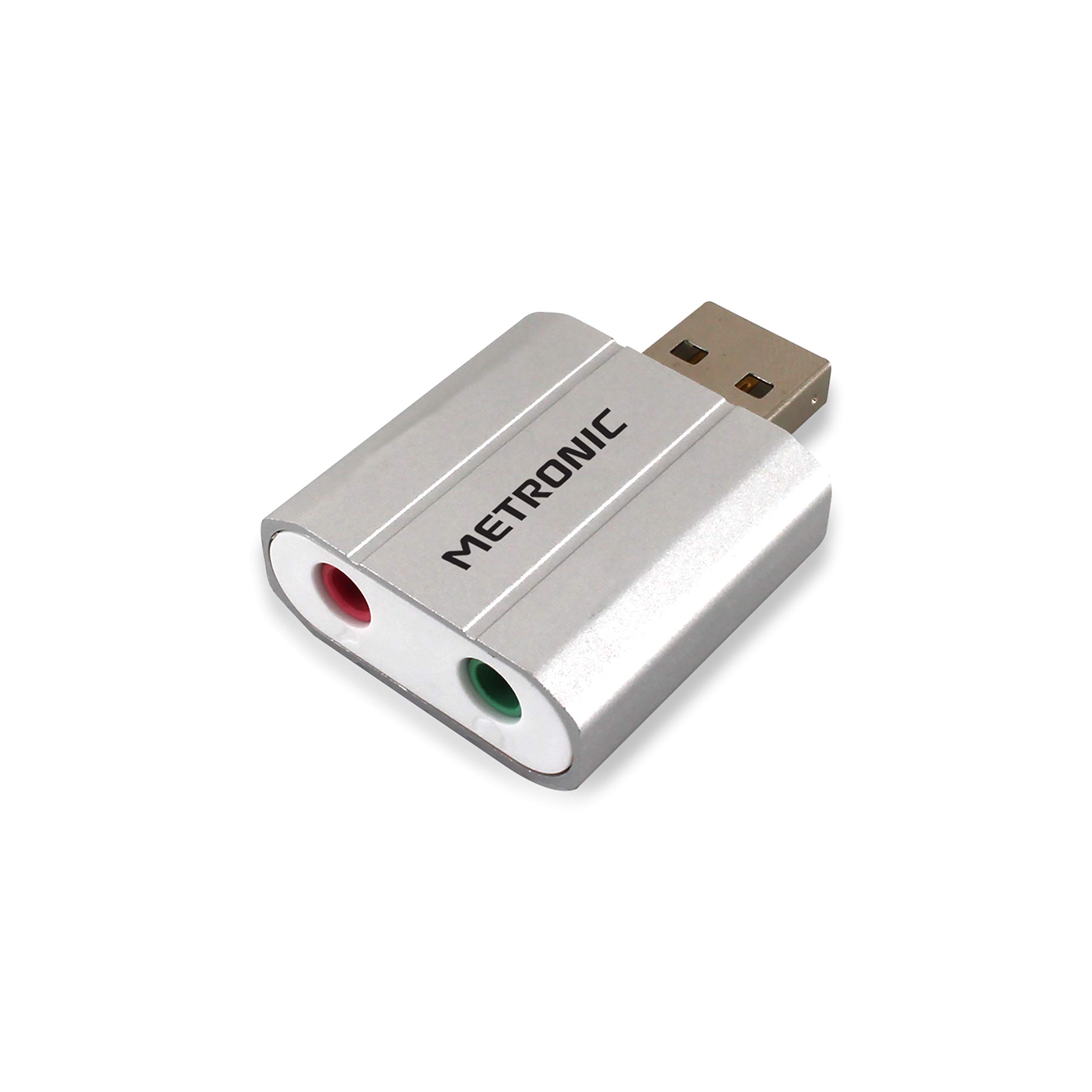 Metronic 460092 adapter USB 2.0 Stereo Audio zewnętrzny Plug & Play na jack 3,5 mm, kompatybilny z Windows i Mac