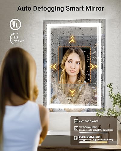 Miniatura 3 de Espejo de baño LED, espejo LED sin niebla frontal y retroiluminado para baño, espejo de baño regulable de 3 colores con luces, espejo LED