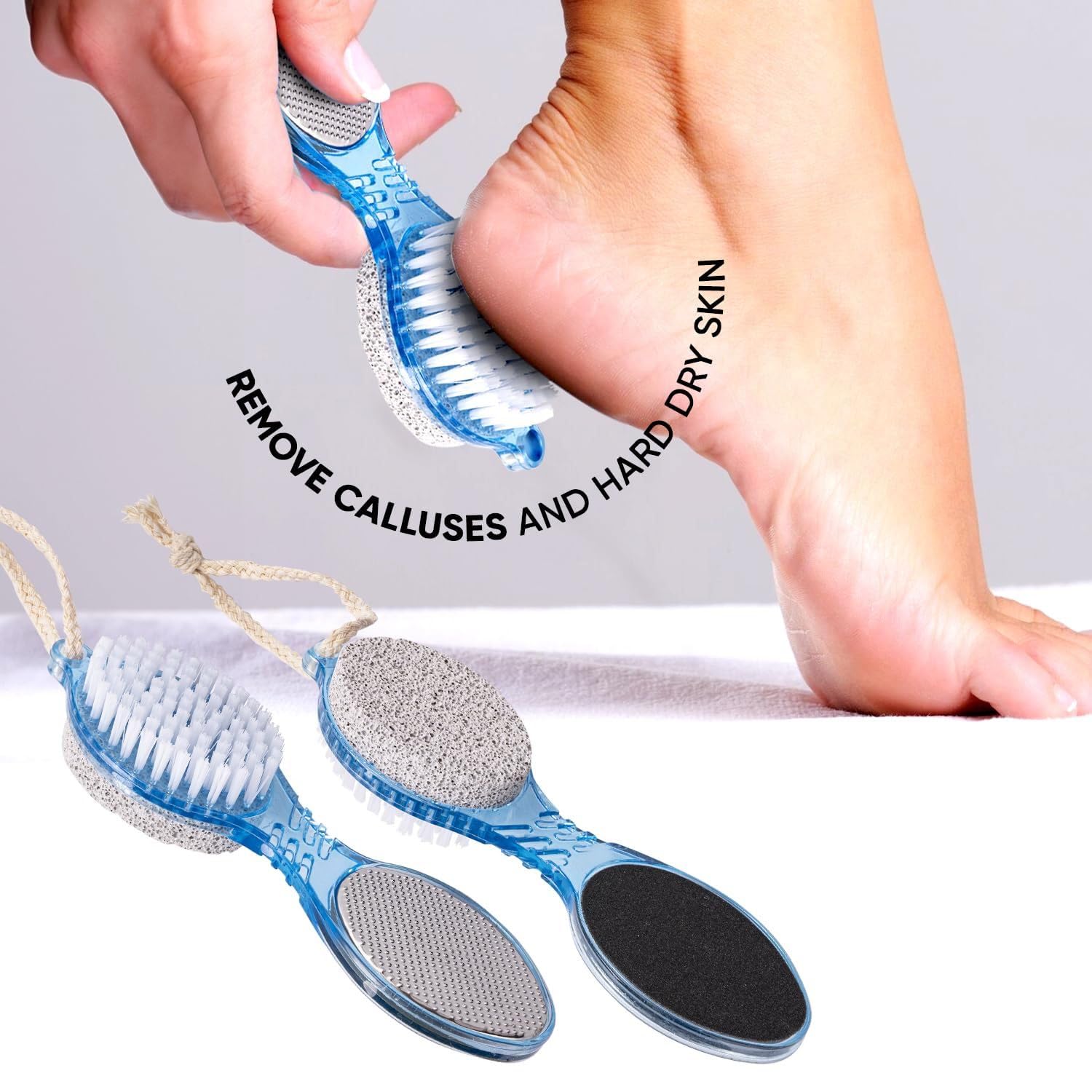4 in 1 Feet Pedicure Tools with Foot Scrubber, Pumice Stone, Foot Rasp and Black Emery for Home Foot Care, Soft Care | Foot File Callus Remover - Multi Purpose Pedicure & Manicure Tool, 2