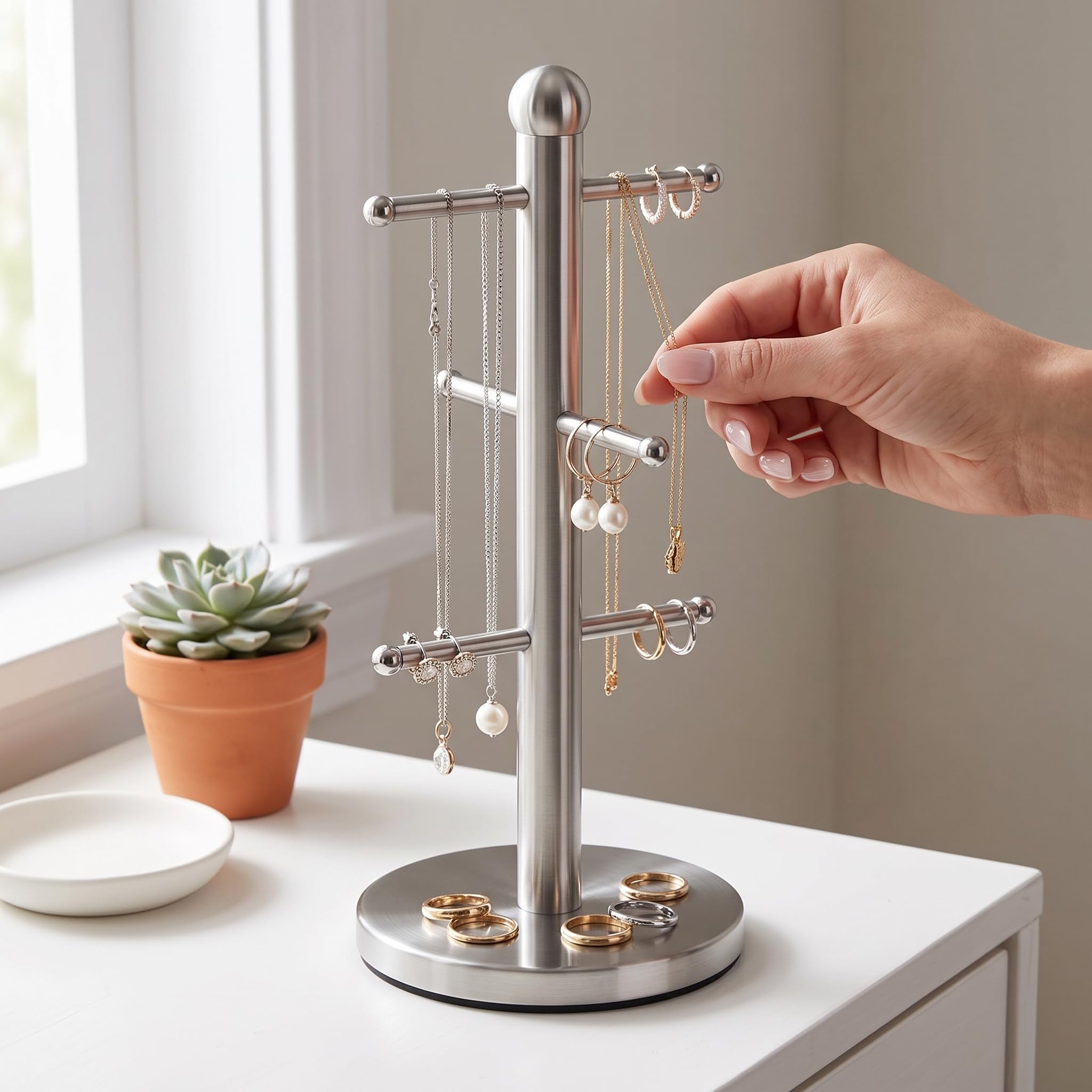 Organizer Gioielli e Porta Collane Verticale in Metallo, Espositore Gioielli per Accessori Capelli
