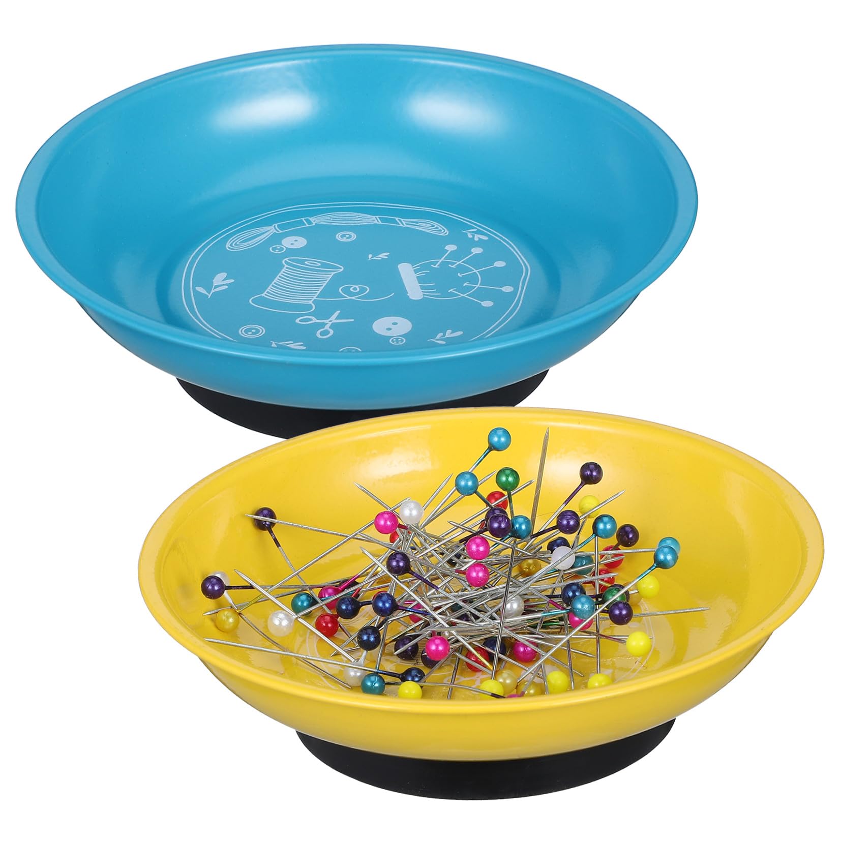 2 Pezzi Porta Aghi Magnetico da Cucito Organizer per Spilli e Aghi con Vaschetta in Metallo Colorata Blu e Gialla Contenitore Sicuro per Ricamo e Te
