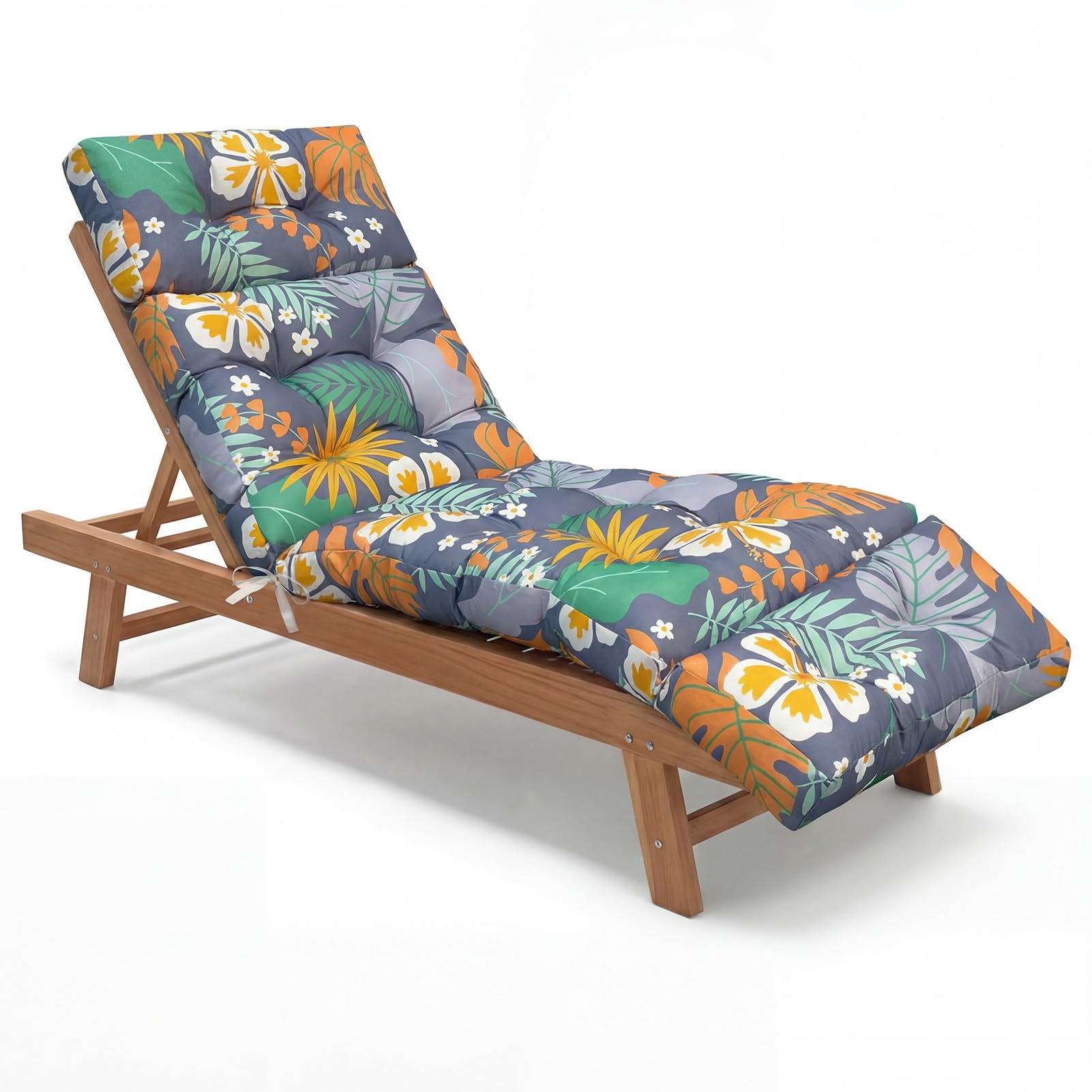 Coussin pour chaise longue d'extérieur : 183 x 53 cm - Imperméable - Avec sangles de maintien - Épaisseur - Pour chaise longue - Pour transat - Balcon et piscine - Fleur