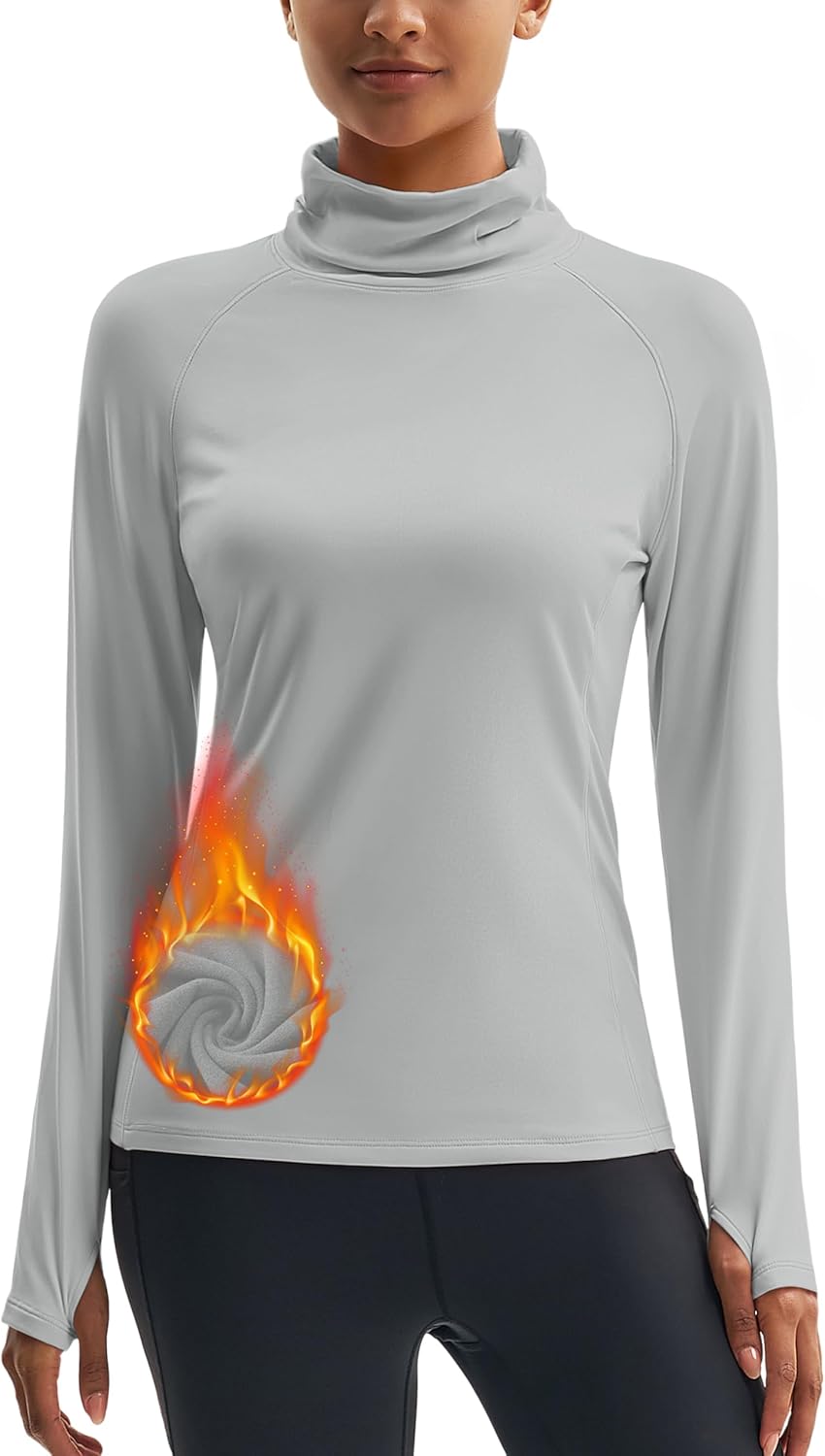 MAGCOMSEN Women's Thermal Shirts Mock Turtleneck Long Sleeve Undershirt Fleece Base Layer Top with Thumb Holes