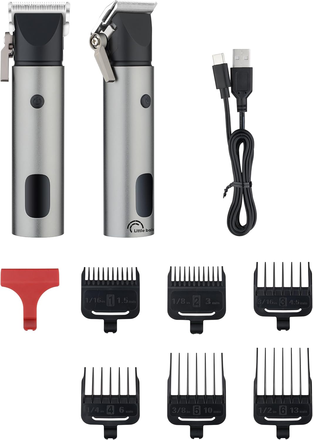 LITTLE BALANCE 8790 Pro Style roestvrij staal, tondeuse voor heren, looptijd 2,5 uur, USB-C opladen, led-display, 6 opzetkammen, 5 lengte-instellingen, zwart
