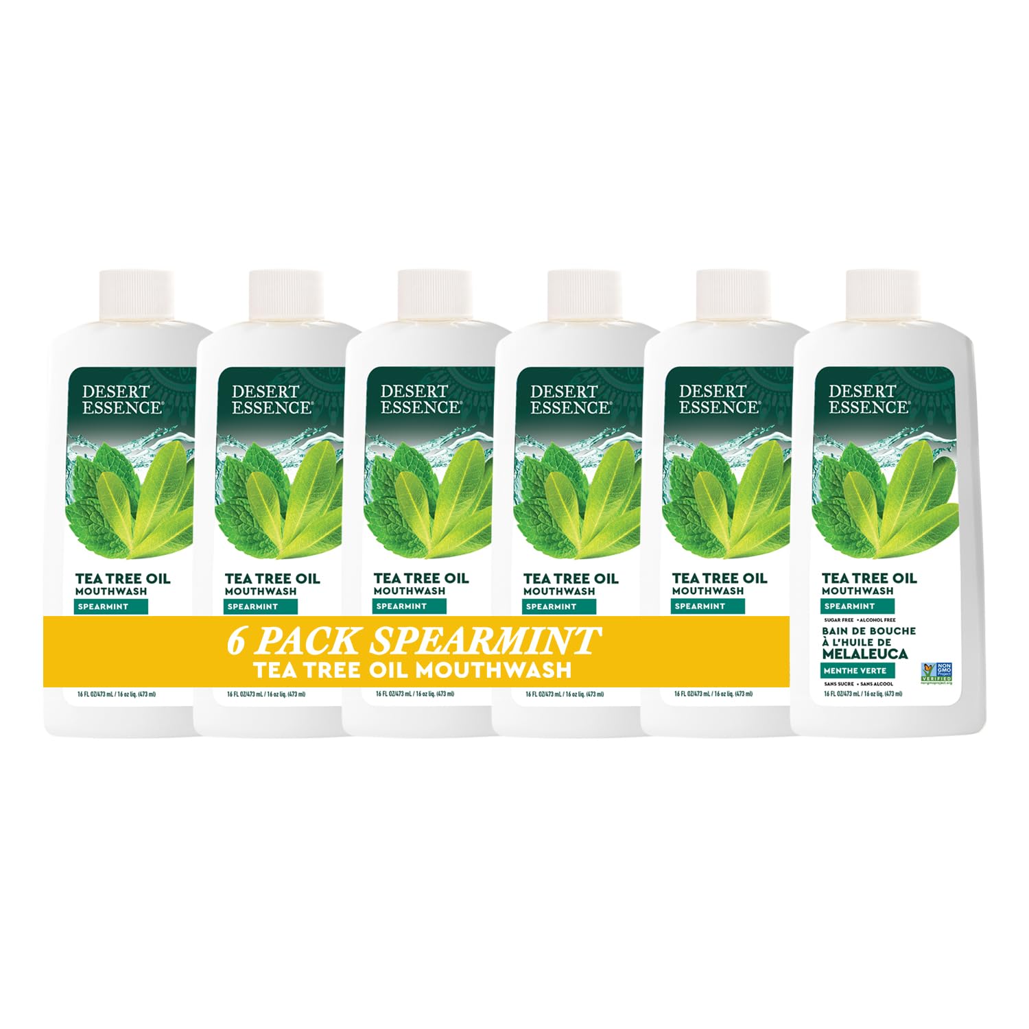 Desert Essence Tea Tree Oil Mouthwash, Spearmint, 16 fl Ounce, Pack of 6