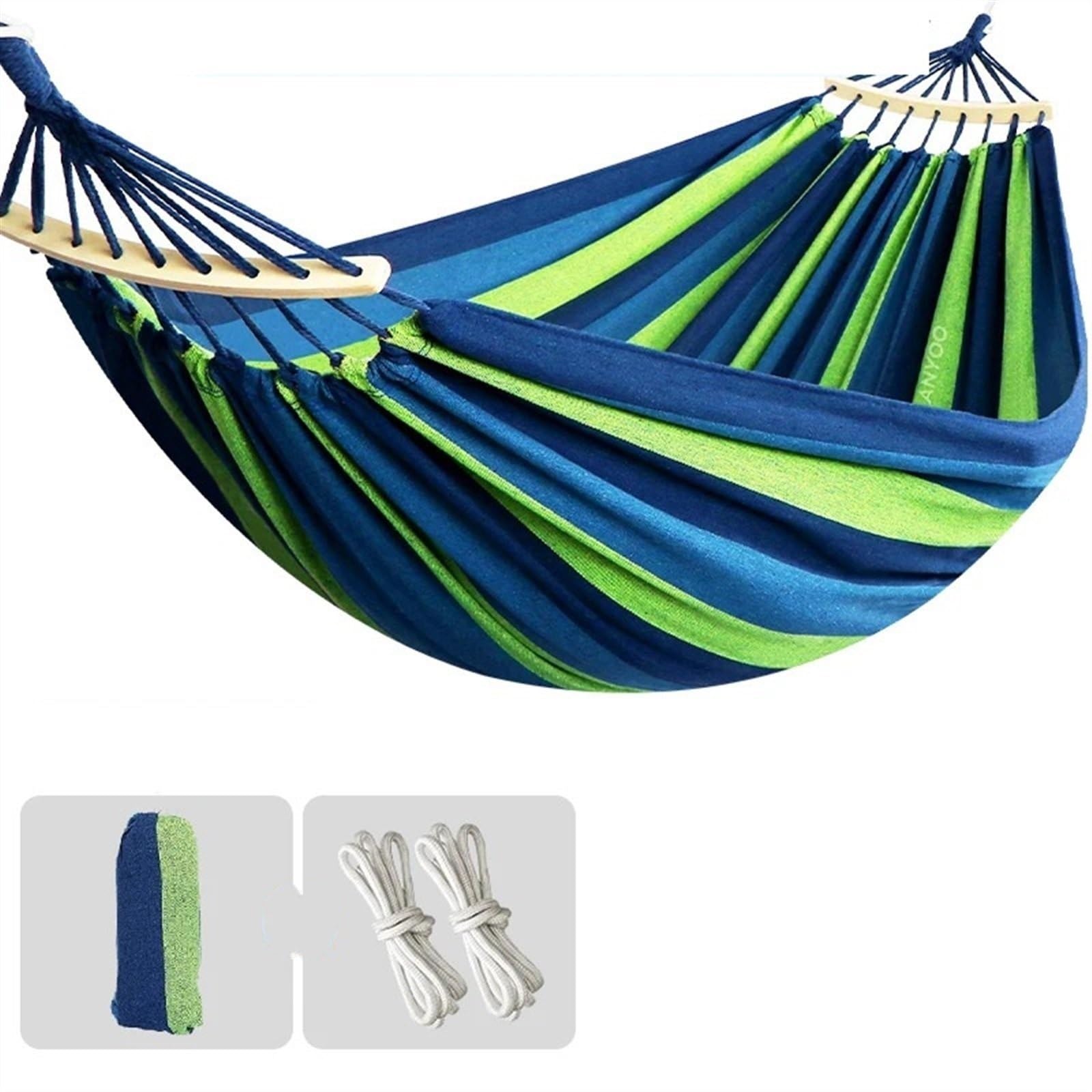 Hamacas Camping 250 * 150cm 2 Personas Lona al Aire Libre Camping Hamaca jardín Parque Columpio Silla Colgante Hangmat(Blue)