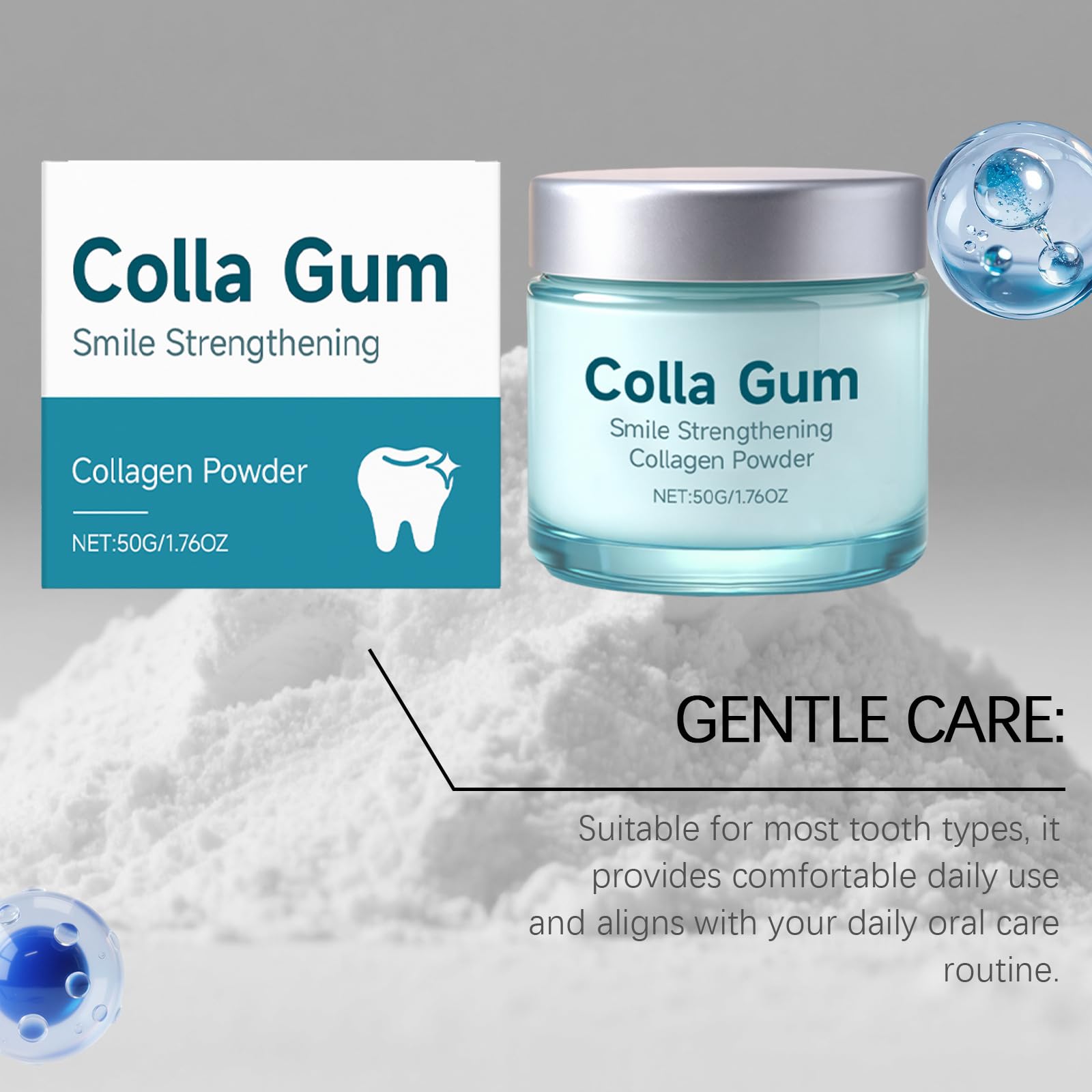Polvere dentale al collagene Polvere sbiancante denti con idrossiapatite | polvere sbiancante denti idrossiapatite colla per dente cura dentale polvere texture mastice gum