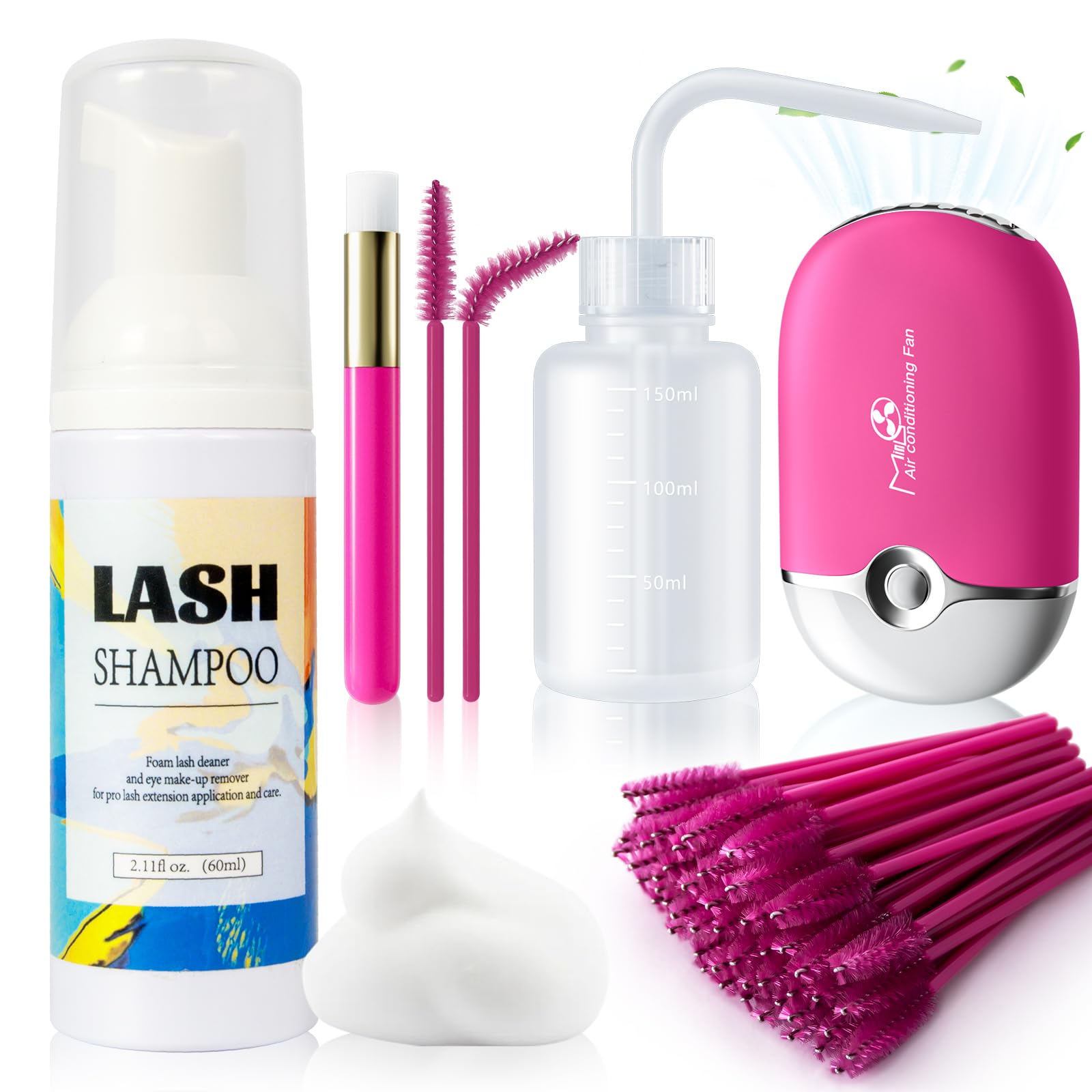 Buqikma Lash Shampoo Kit, Lash Extension Cleanser, 2.02Fl oz/60mL, Rose Red | Gentle Foam, USB Mini Lash Fan, Rinsing Bo — beauty deal on Shopping With Noya