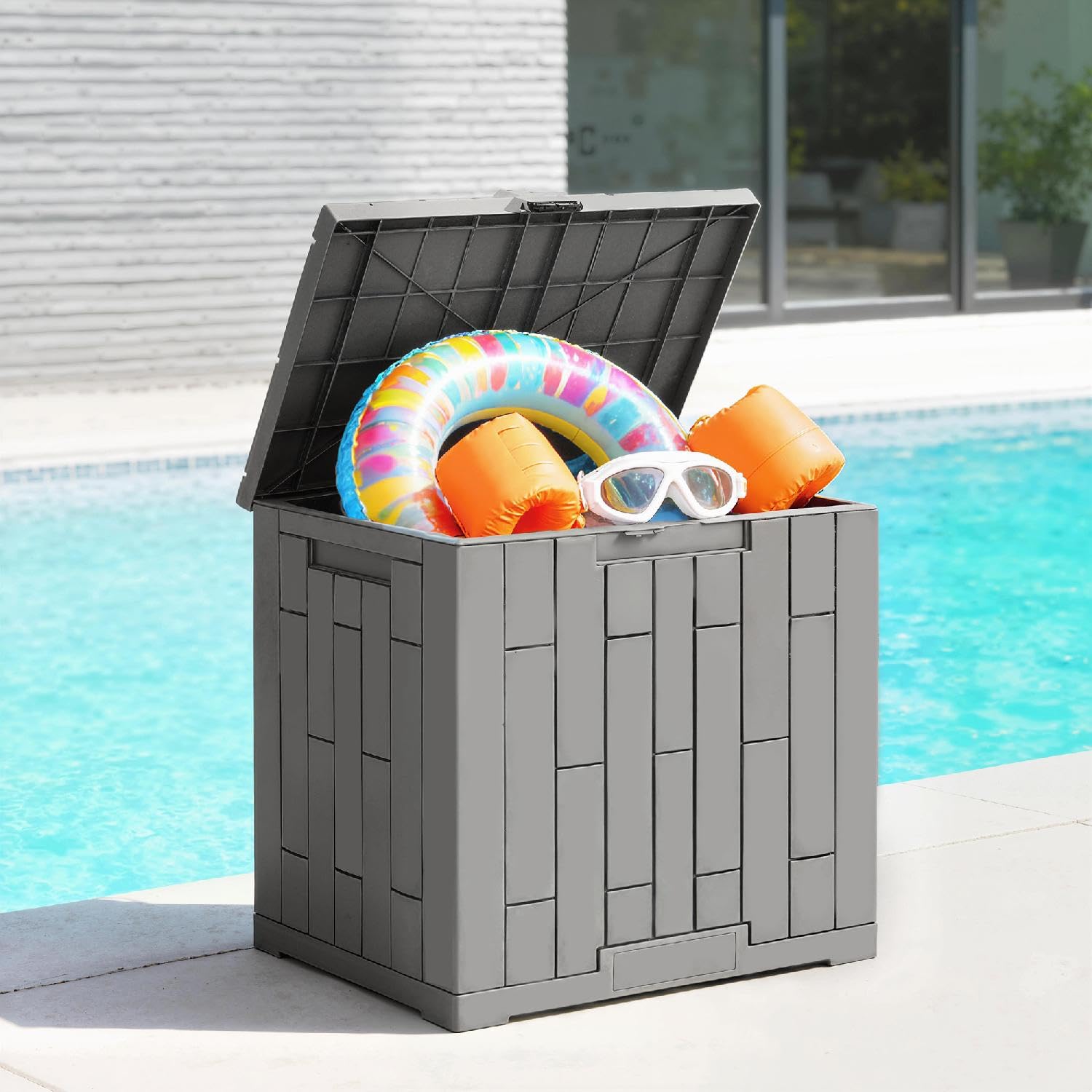 Cassapanca Contenitore da Esterno, Baule, in Resina, 56x44x54 cm, Grigio