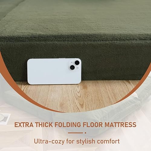 Miniatura 4 de MAXYOYO Puff Bed - Colchón plegable de piel sintética extra gruesa y larga para adultos, sofá de suelo de piel sintética con funda lavable, colchón
