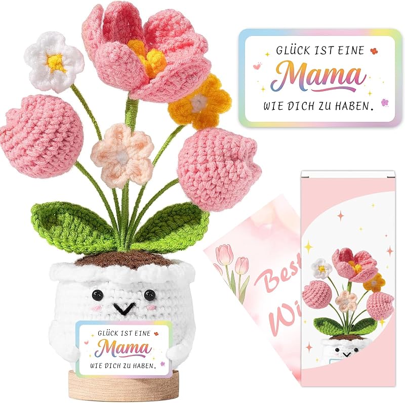 Geschenke für Mama, Muttertagsgeschenk,Geburtstagsgeschenk für Mama, Rosa Tulpen Gestricktes Geschenk, Geschenke für Frauen