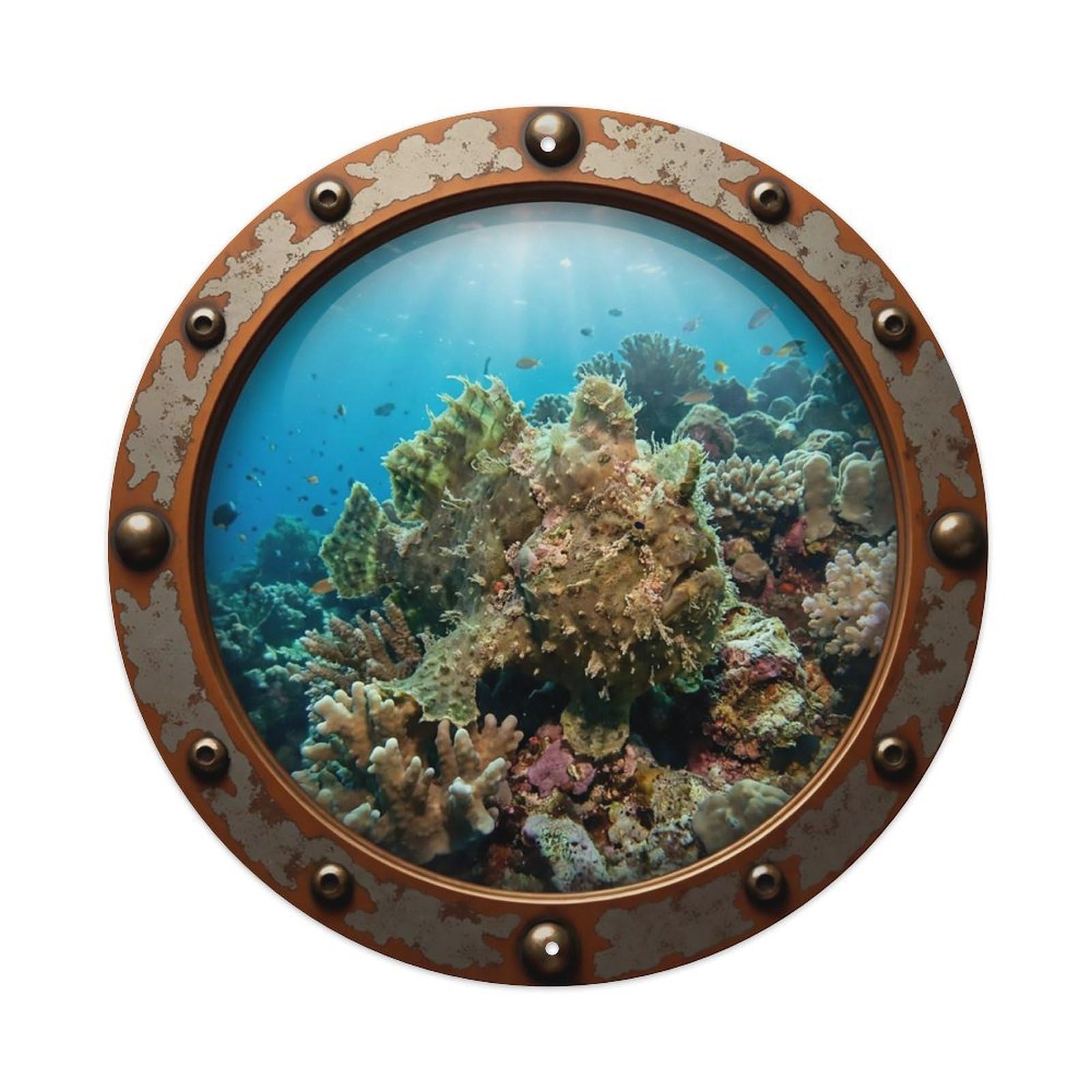 Vintage Porthole Frogfish Nautical Window View Metal Tin Sign