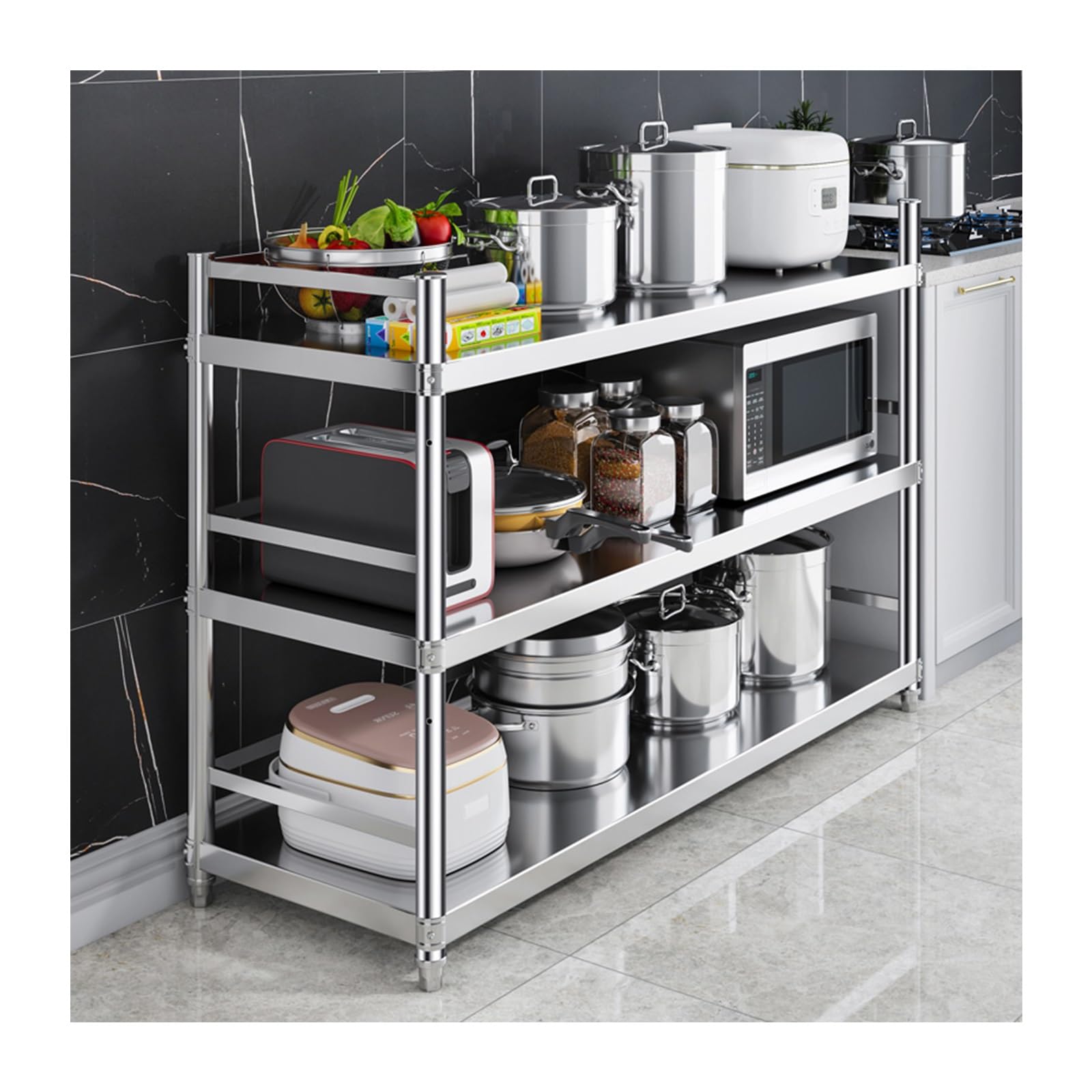 Étagère de cuisine portable à 3 niveaux, meuble multifonction pour organiser votre intérieur