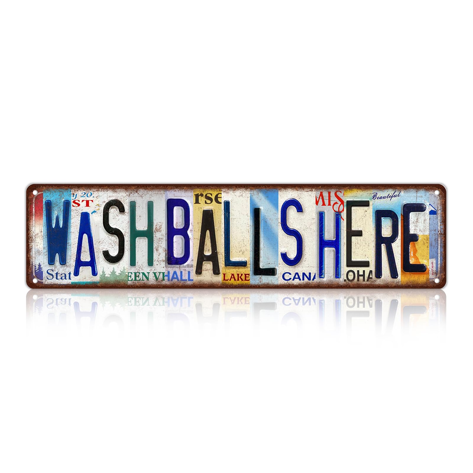 peiyeety Wash Balls Here Vintage Metal Tin Sign, 4x16 Inch Rustic Wall Decor, Retro Street Sign for Home, Garage, Man Cave, Bar, Farmhouse, Outdoor Patio, Waterproof Tin Sign, Durable Funny Wall Art