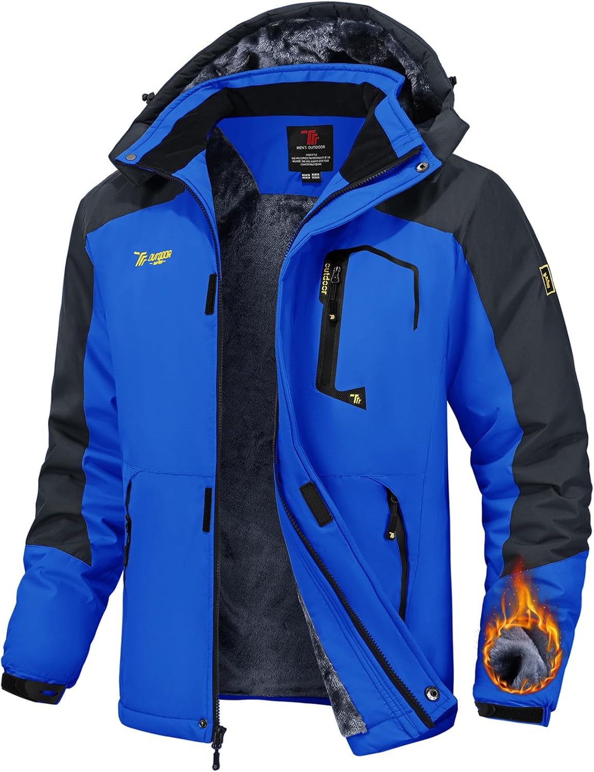 TBMPOY Men's Winter Jackets Skiing Waterproof Snow Thick Fleece Lined Hooded Utility Cold Weather Warm Outdoor Ice Work