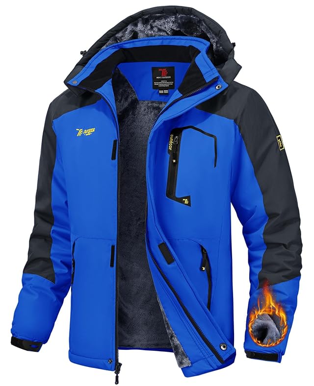 TBMPOY Mens Winter Jackets Skiing Waterproof Snow Thick Fleece Lined Hooded Utility Cold Weather Warm Outdoor Ice Work