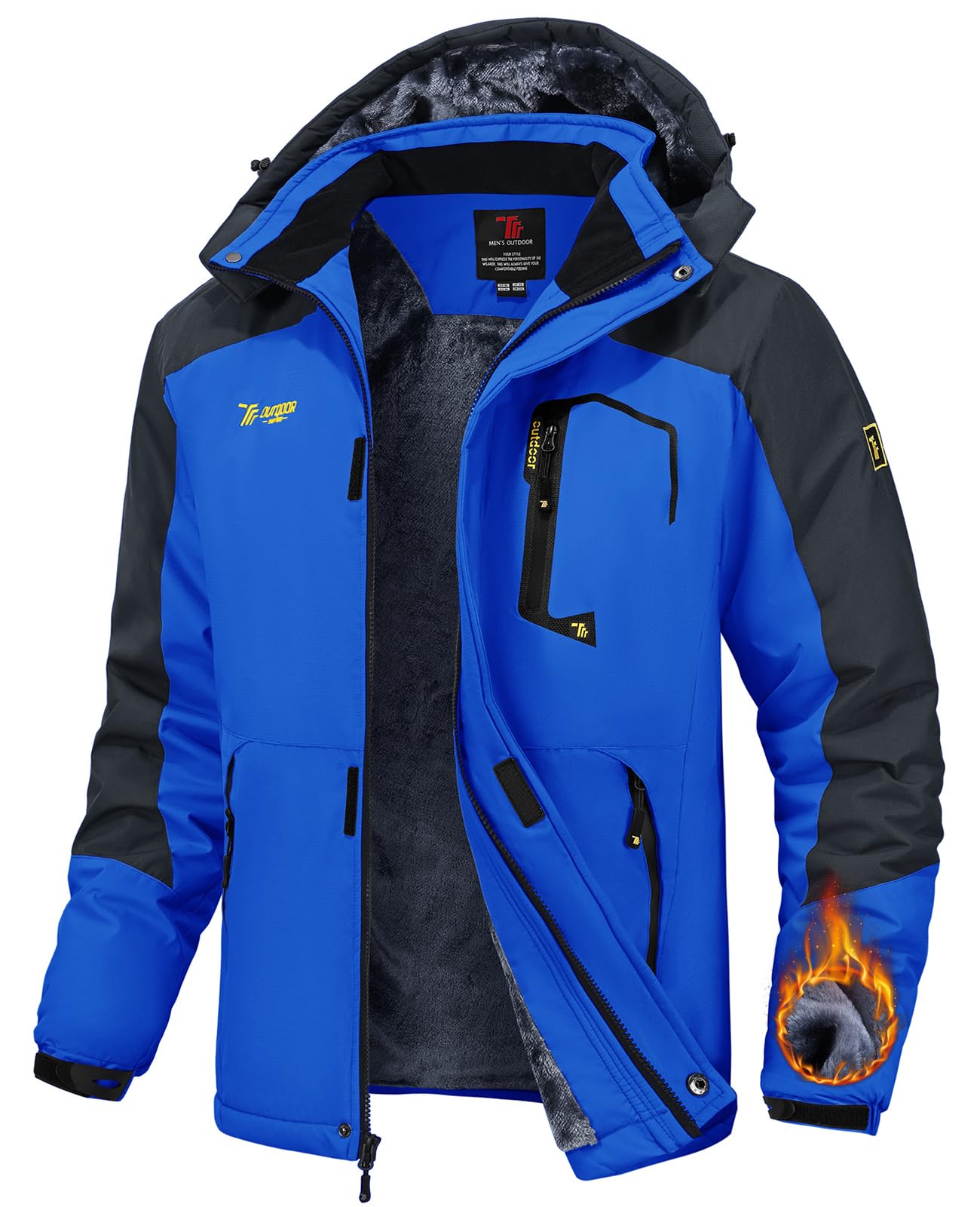 TBMPOY Mens Winter Jackets Skiing Waterproof Snow Thick Fleece Lined Hooded Utility Cold Weather Warm Outdoor Ice Work