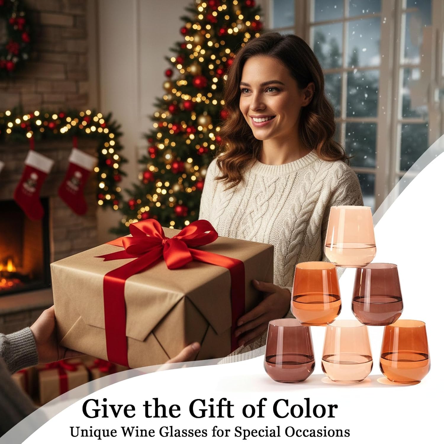 Venus Colored Stemless Wine Glasses Set of 6-17 oz Hand-Blown Crystal Colorful Glassware with no Stem, Multicolor Wine Glass for Wedding, Birthday, Housewarming Valentines's Day Gifts for Women - Image 7