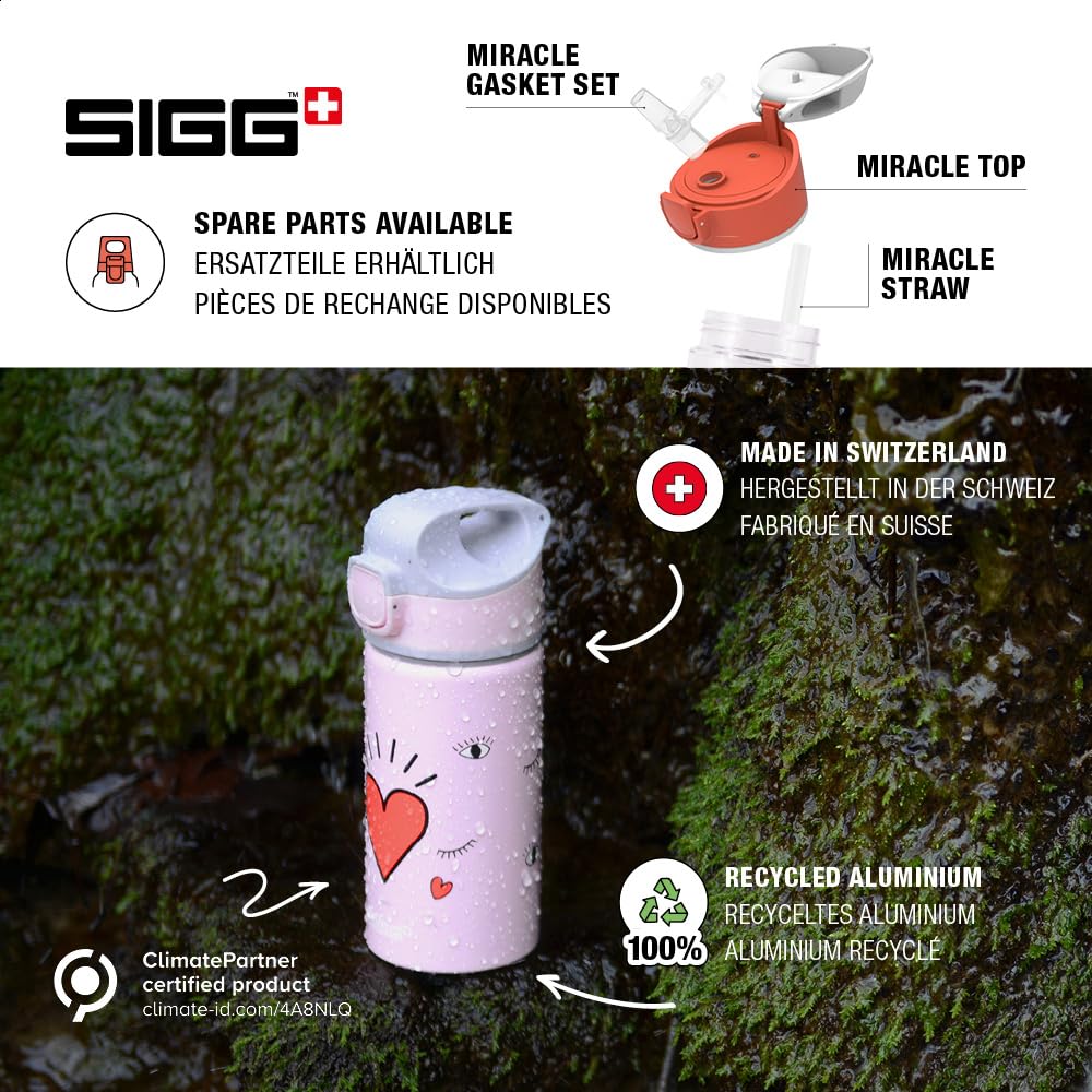 Sigg - Alu Trinkflasche Kinder - Miracle Tractor - Mit Trinkhalm - Auslaufsicher - Federleicht - BPA-frei - Klimaneutral Zertifiziert - Schule & Sport - Wassergrün & Orange mit Traktor - 0,4L