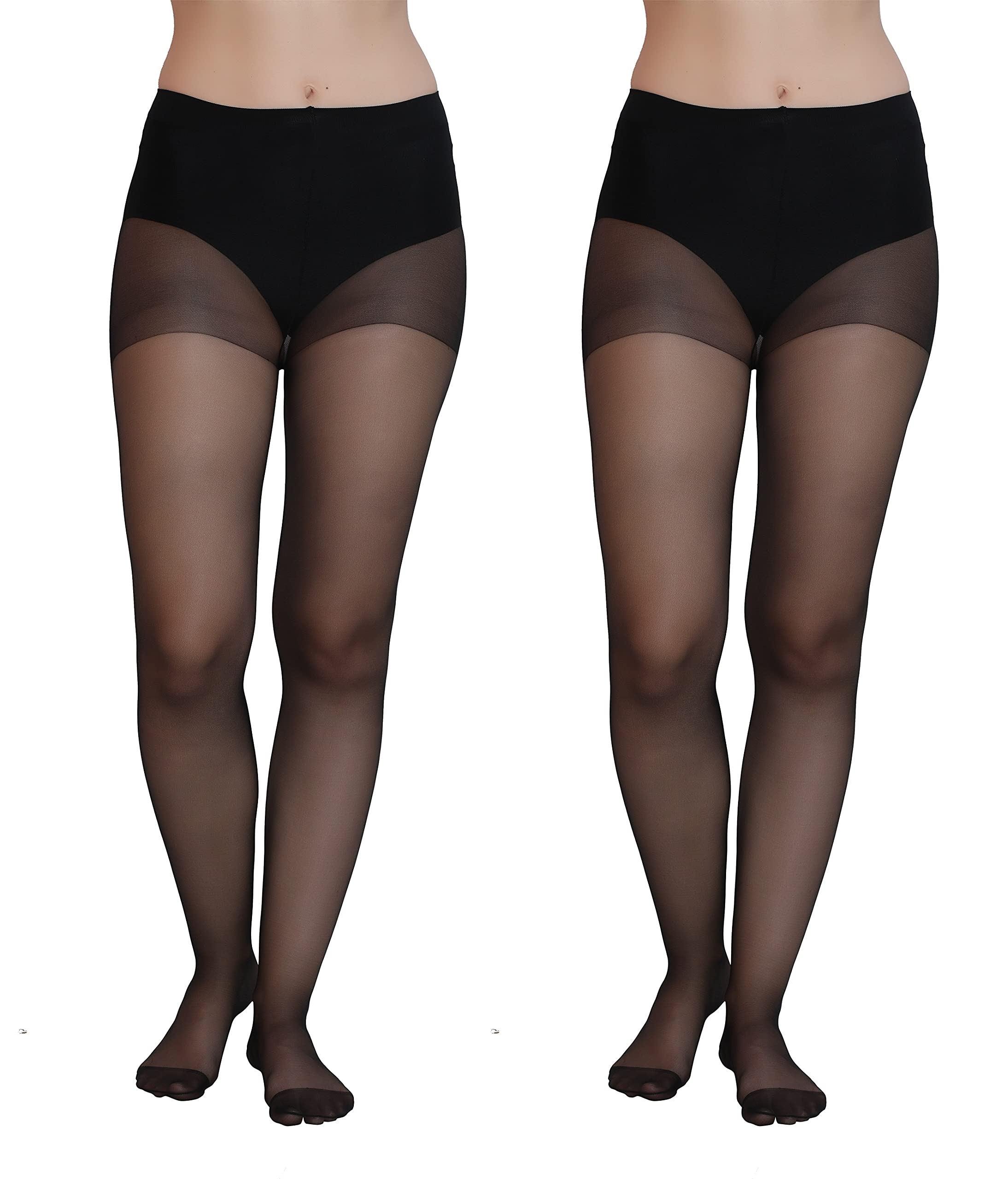 GLAMORAS Women's Nylon Spandex Sheer Pantyhose Transparent Stocking Free Size With Super Stretch Waistband - Black Pack