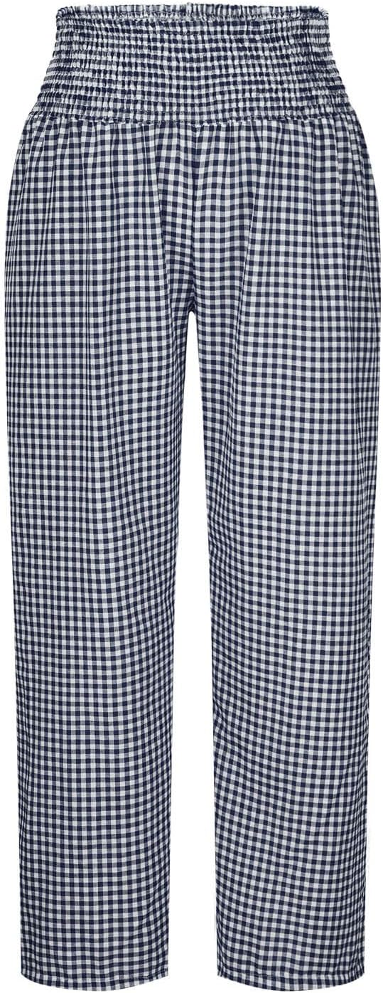 Women Plaid Pant Elastic High Elastic Waist Wide Leg Lounge Pant Loose Fit Summer Fall Classic Trousers with Pocket
