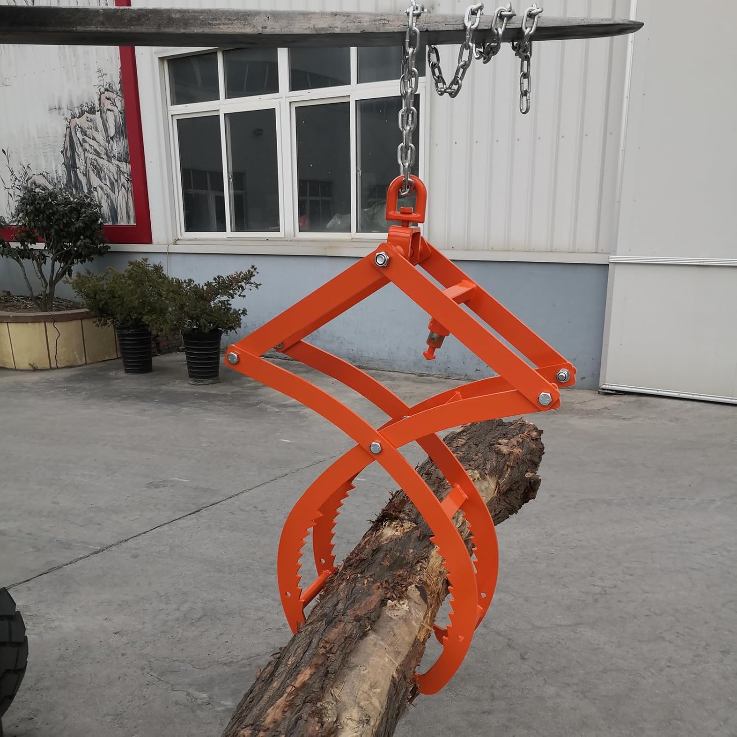 Auto-Grip/Release Orange Heavy-Duty Log & Rock Tongs, Log Lifting Tongs, 28" 360° Rotating Lifting Claw with 4-Claw Design for Tractor, Forklift, ATV – 2650 lbs Capacity