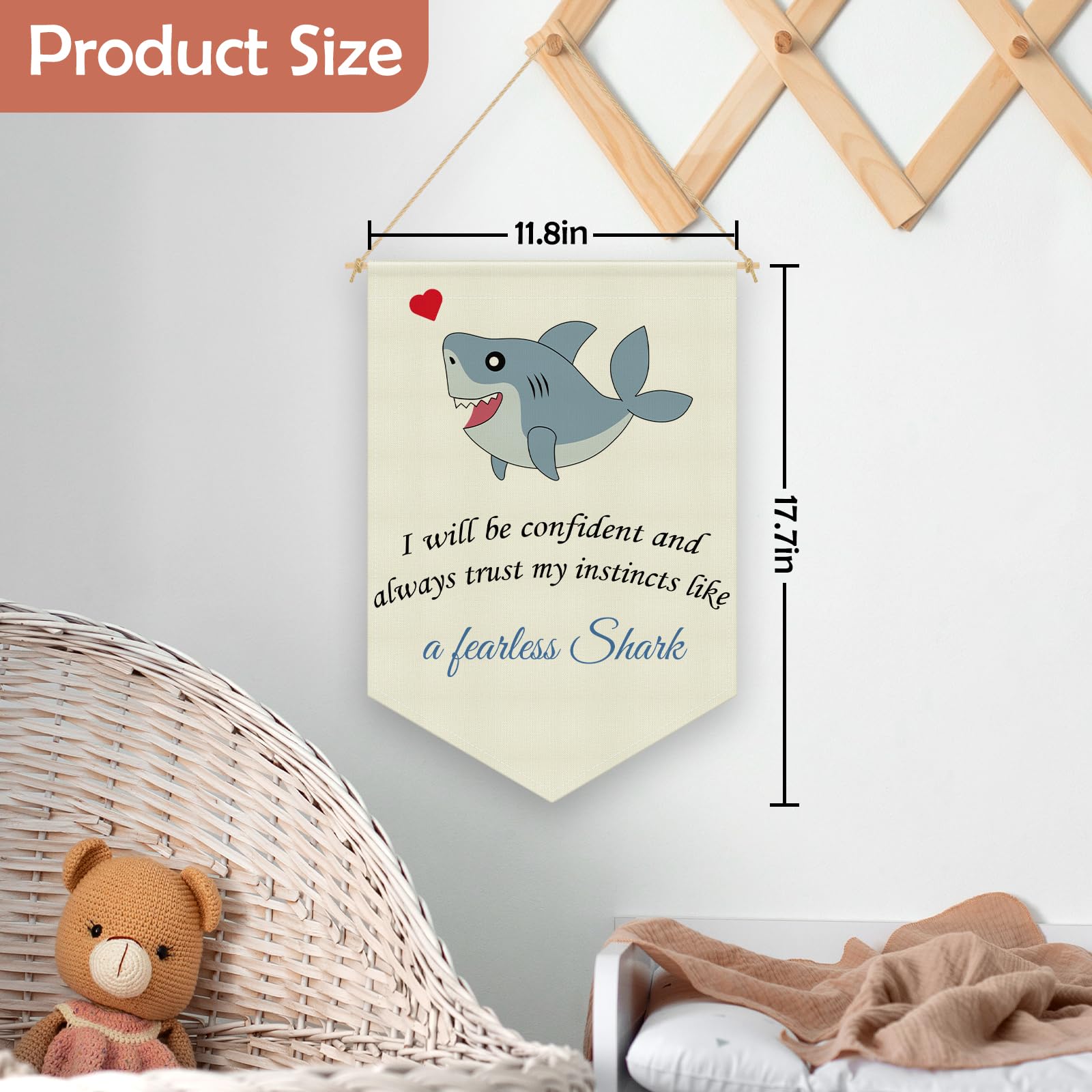 Playroom Wall Decor Shark Wall Decor Positive Affirmation Quotes Hanging Pennant Flag Banner Sea Animals Decoration for Baby Boys Girls Banner Wall Sign for Playroom Classroom Linen Cotton Flag