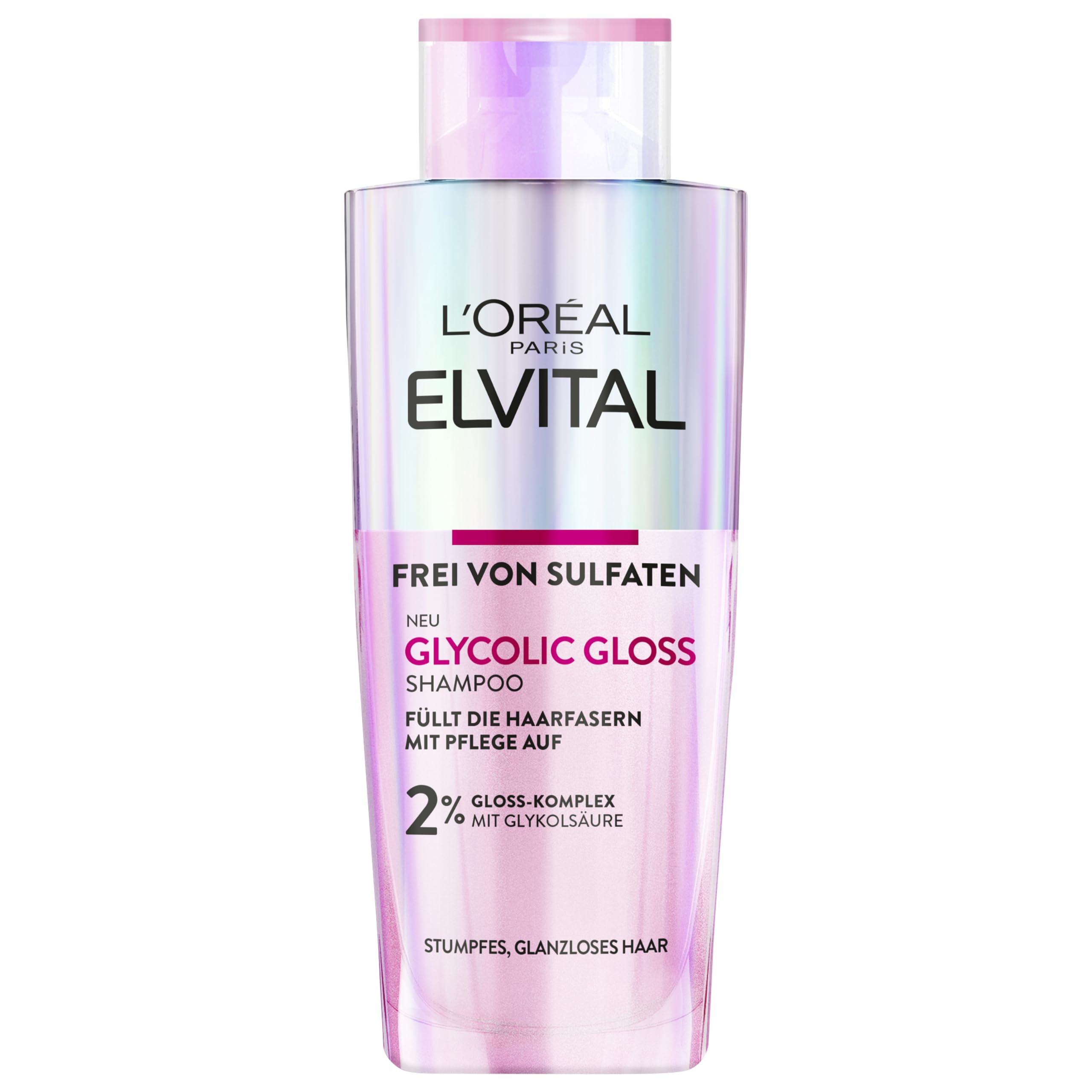 L'Oréal Paris Elvital Glycolic Gloss Shampoo für glanzloses und stumpfes Haar, Pflegen und Glätten der Haare, zum Versiegeln für eine verbesserte Haarqualität, regenerierend, mit Glykolsäure, 200ml