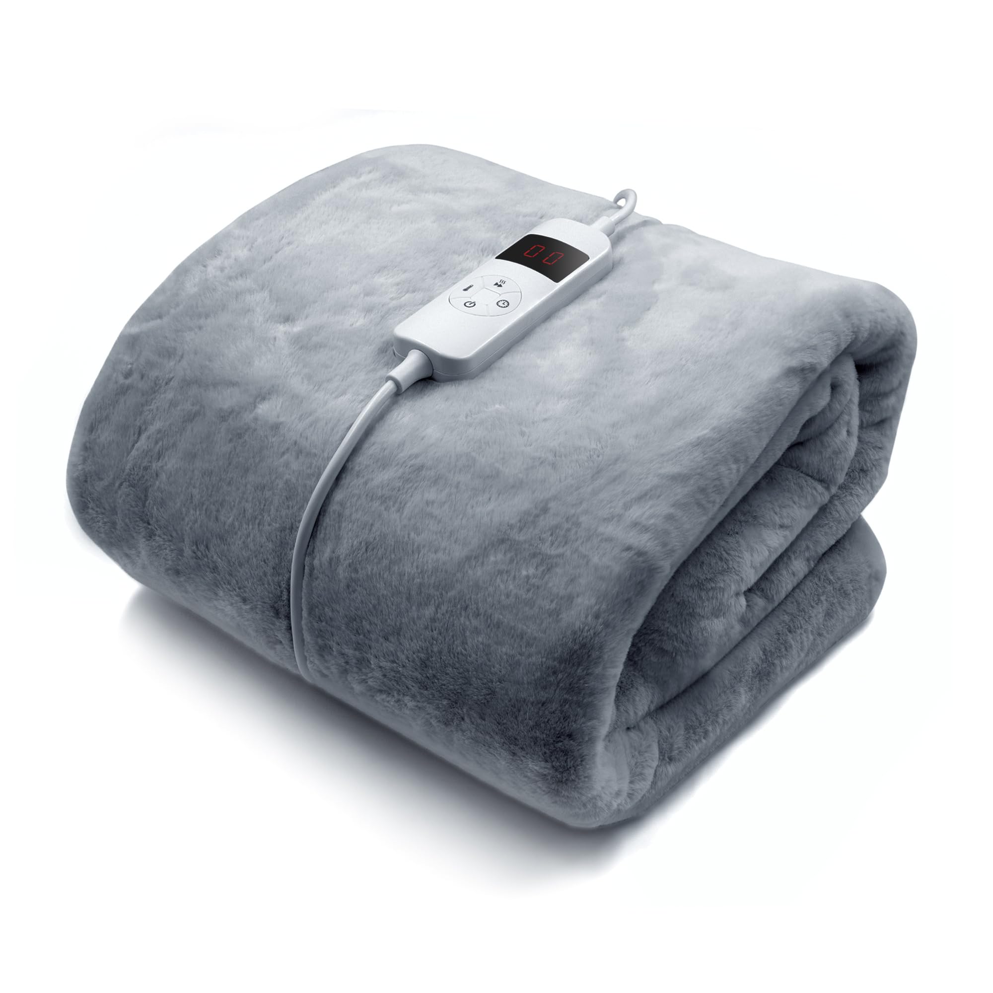 Purus Grey - Faux Fur Grey Faux Fur Heated Throw Electric Blanket, 160 X Heated Blanket Machine Washable Electric Throw Overblanket With 12Hr Timer And 9X Control Heat Settings 130Cm