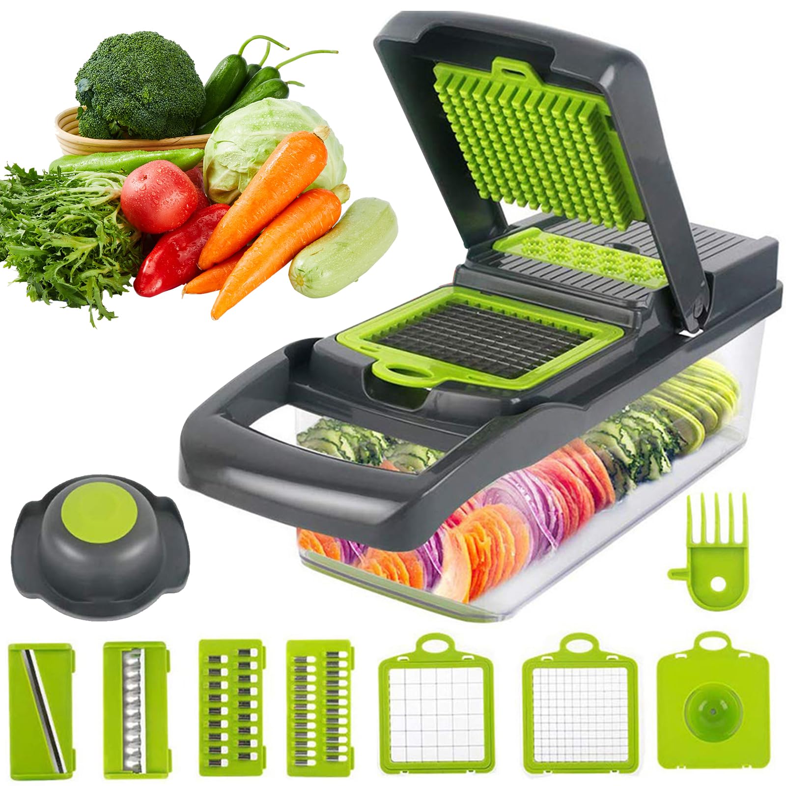 16 in 1 Vegetable Chopper, Vegetable Chopper Slicer Dicer, High-Performance Vegetable Food Cutter Vegetable Dicer Salad Chopper Onion Chopper with Stainless Steel Blades Peeler