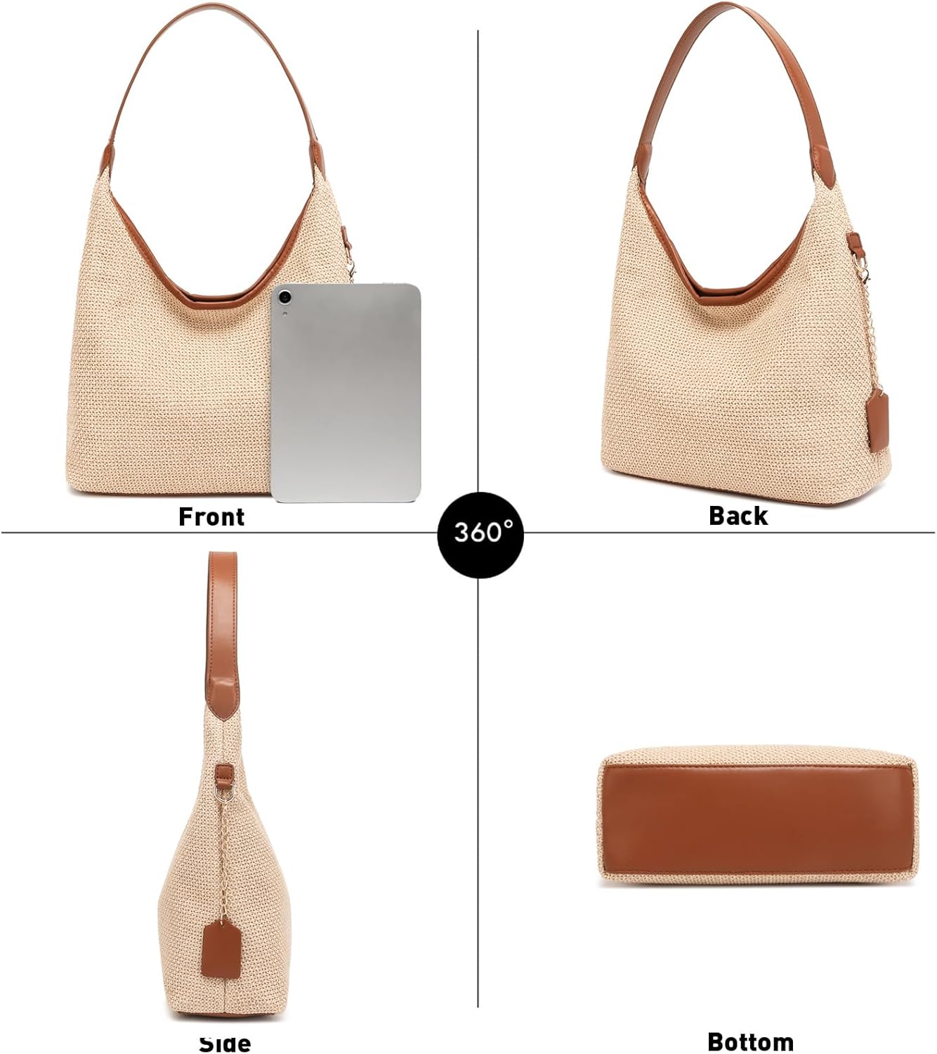 Straw Shoulder Bag for Women Summer Soft Woven Shoulder Purse Handbags,Beach Tote Straw Bag for Vacation