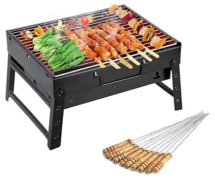 Aatamiy Barbeque Charcoal Grill Folding Outdoor Barbecue Charcoal BBQ Grill Toaster Barbeque Oven BBQ Grill for Home Outdoor Picnic Camping Travelling with 12 PCS BBQ Sticks