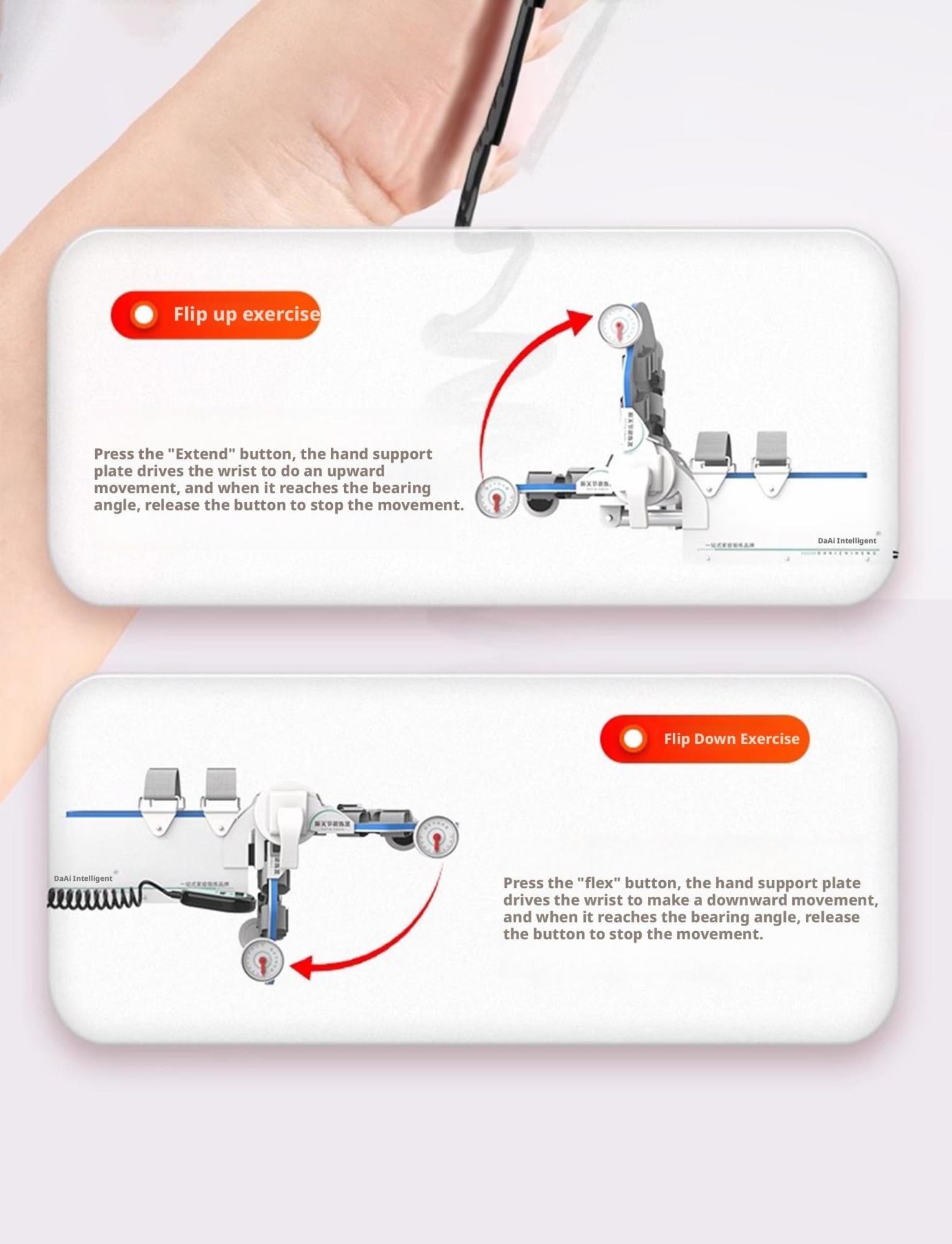 Dispositivo elettrico for la riabilitazione dell'articolazione del gomito, tutore stabilizzatore for gomito post-operatorio regolabile, esercizi ad angolo completo, con stecca for la mano con appoggio