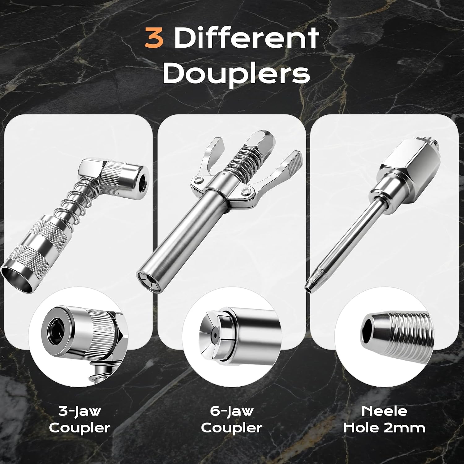 3PCS Grease Gun Coupler Kit - 12000 PSI Grease Coupler with 90 Degree Grease Coupler Adapter & Grease Needle Tip, Heavy for All 1/8'' NPT Fittings Grease Gun
