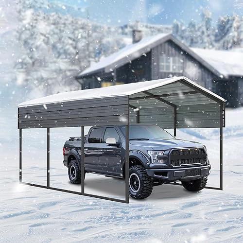 10 x 15 FT Heavy Duty Metal Carport – Galvanized Steel Carports Canopy & Frame, All-Weather Portable Car Garage Shelter for Car, Pickup Truck, RV, Boat, and Outdoor Storage