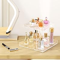Vista 5 de NIUBEE Organizador de almacenamiento de cosméticos de baño acrílico de 2 niveles para tocador y encimera, bandeja de perfume de pie para decoración