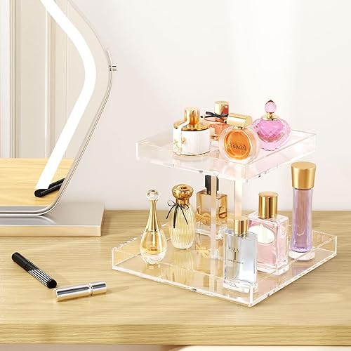 Miniatura 4 de NIUBEE Organizador de perfume de 2 niveles para tocador y encimera, organizador de baño acrílico resistente para encimera, almacenamiento de