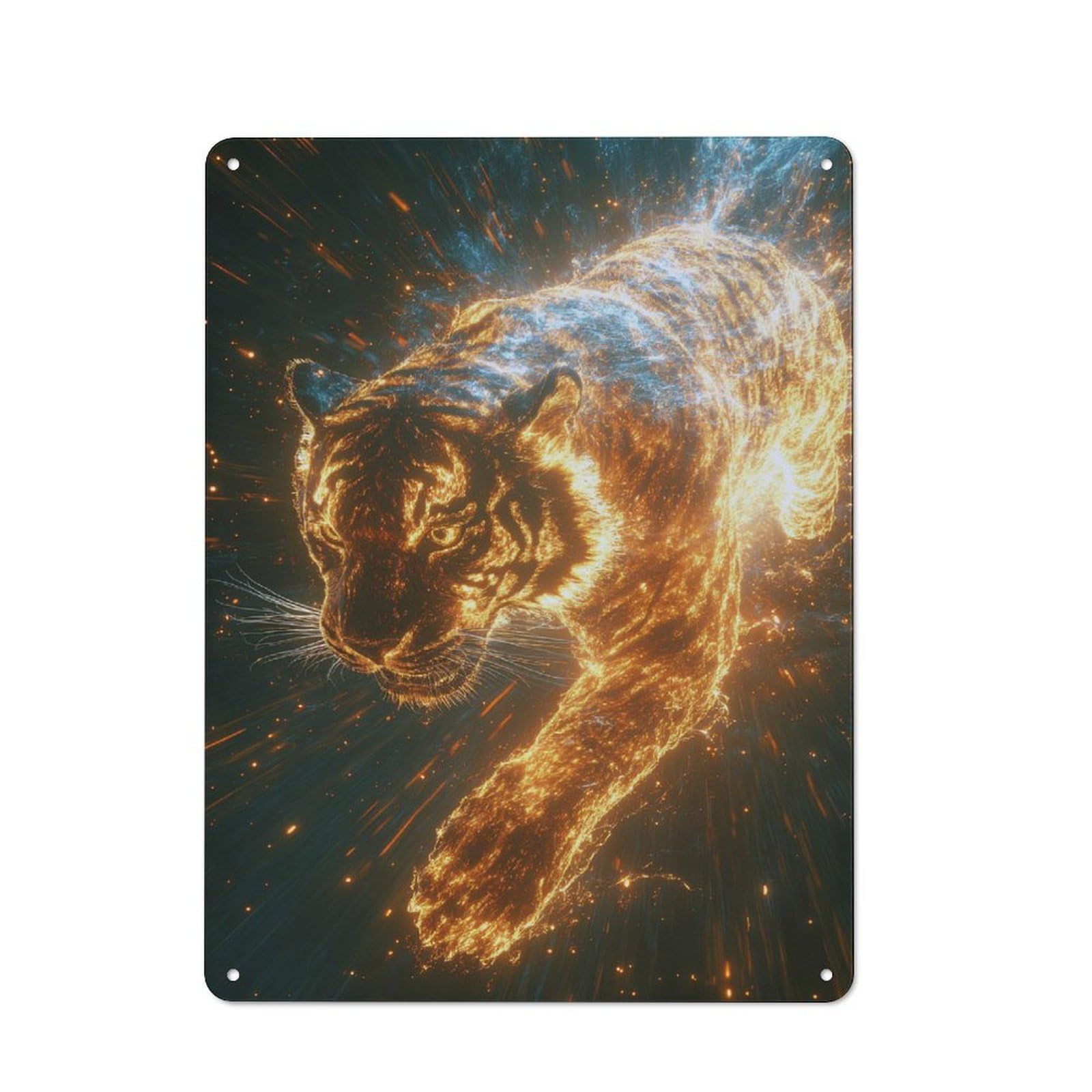 Junmoney Style-2 Loft Style Metal Wall Art Sign 40X30cm Featuring Fiery Tiger In Cosmic Space, Urban Room Decor For Loft, Studio, Office Or Creative Room