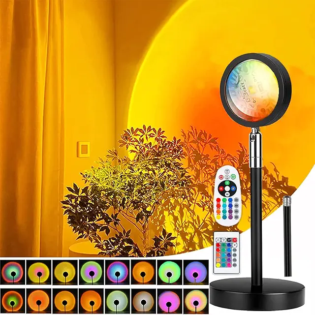 Lampe Coucher de Soleil LED Réglable 24 Couleurs 4 Modes Rotation 180°